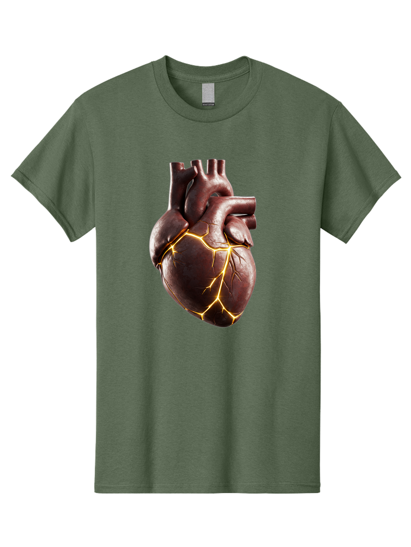 Cracked-Heart-1 Men'S Graphic Tee, 100% Cotton, Comfortable Casual Summer Wear, Machine Washable, Human Heart, Broken Heart, Cracked Heart, Emotional Pain, Heartbreak, Cracked Effect, Yellow Cracks, Heart Illustration, Cardiac Health Bae014
