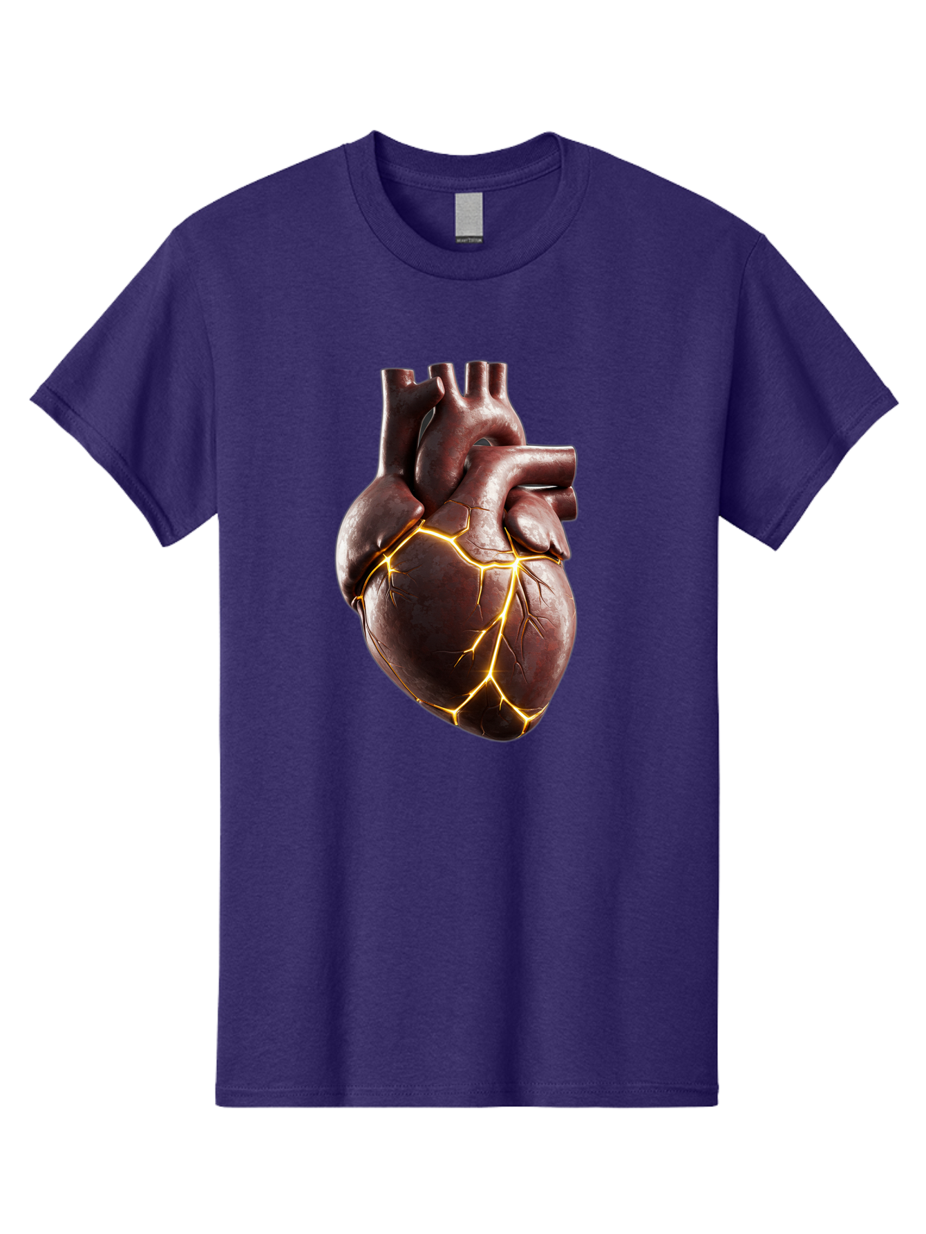 Cracked-Heart-1 Men'S Graphic Tee, 100% Cotton, Comfortable Casual Summer Wear, Machine Washable, Human Heart, Broken Heart, Cracked Heart, Emotional Pain, Heartbreak, Cracked Effect, Yellow Cracks, Heart Illustration, Cardiac Health Bae014
