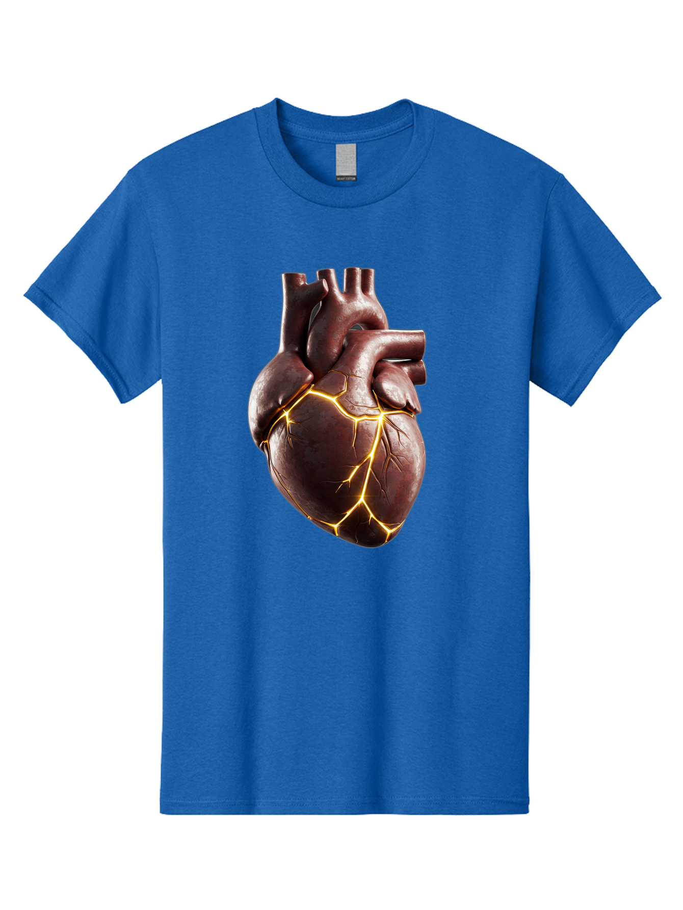 Cracked-Heart-1 Men'S Graphic Tee, 100% Cotton, Comfortable Casual Summer Wear, Machine Washable, Human Heart, Broken Heart, Cracked Heart, Emotional Pain, Heartbreak, Cracked Effect, Yellow Cracks, Heart Illustration, Cardiac Health Bae014