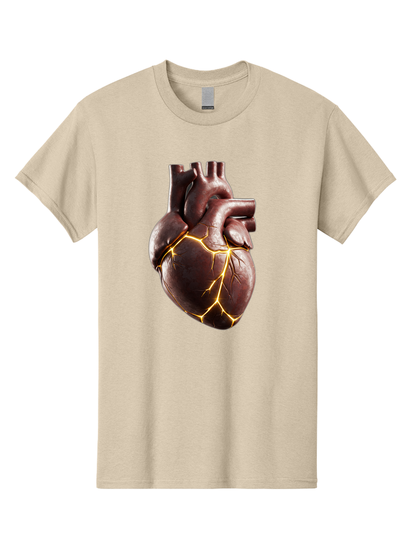 Cracked-Heart-1 Men'S Graphic Tee, 100% Cotton, Comfortable Casual Summer Wear, Machine Washable, Human Heart, Broken Heart, Cracked Heart, Emotional Pain, Heartbreak, Cracked Effect, Yellow Cracks, Heart Illustration, Cardiac Health Bae014
