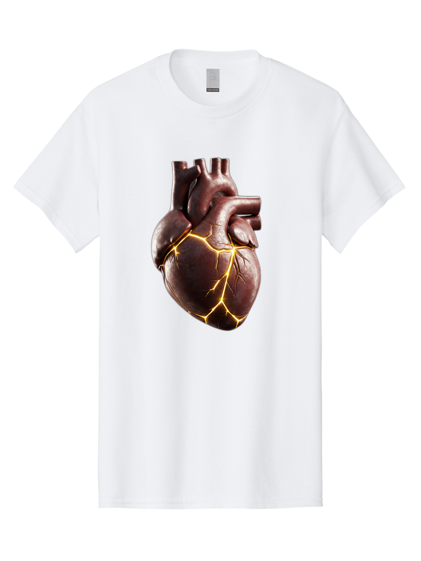 Cracked-Heart-1 Men'S Graphic Tee, 100% Cotton, Comfortable Casual Summer Wear, Machine Washable, Human Heart, Broken Heart, Cracked Heart, Emotional Pain, Heartbreak, Cracked Effect, Yellow Cracks, Heart Illustration, Cardiac Health Bae014