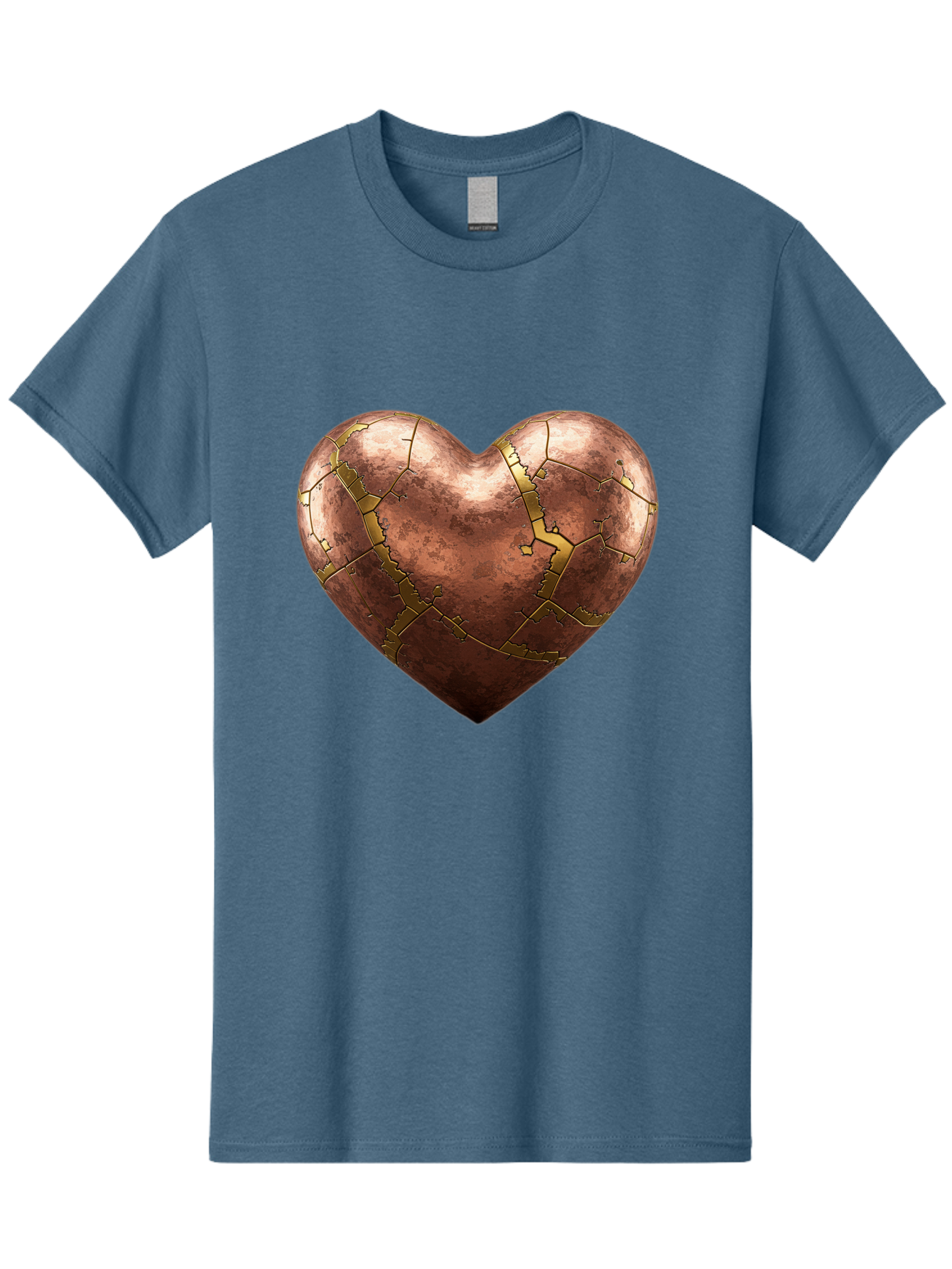 Cracked-Heart-2 Men'S Graphic Tee, 100% Cotton, Comfortable Casual Summer Wear, Machine Washable, Kintsugi Heart, Broken Heart, Cracked Heart, Heart Symbol, Repair, Restoration, Love, Heartbreak, Symbolism, Metaphor, Art, Gold, Broken Pieces Bae015