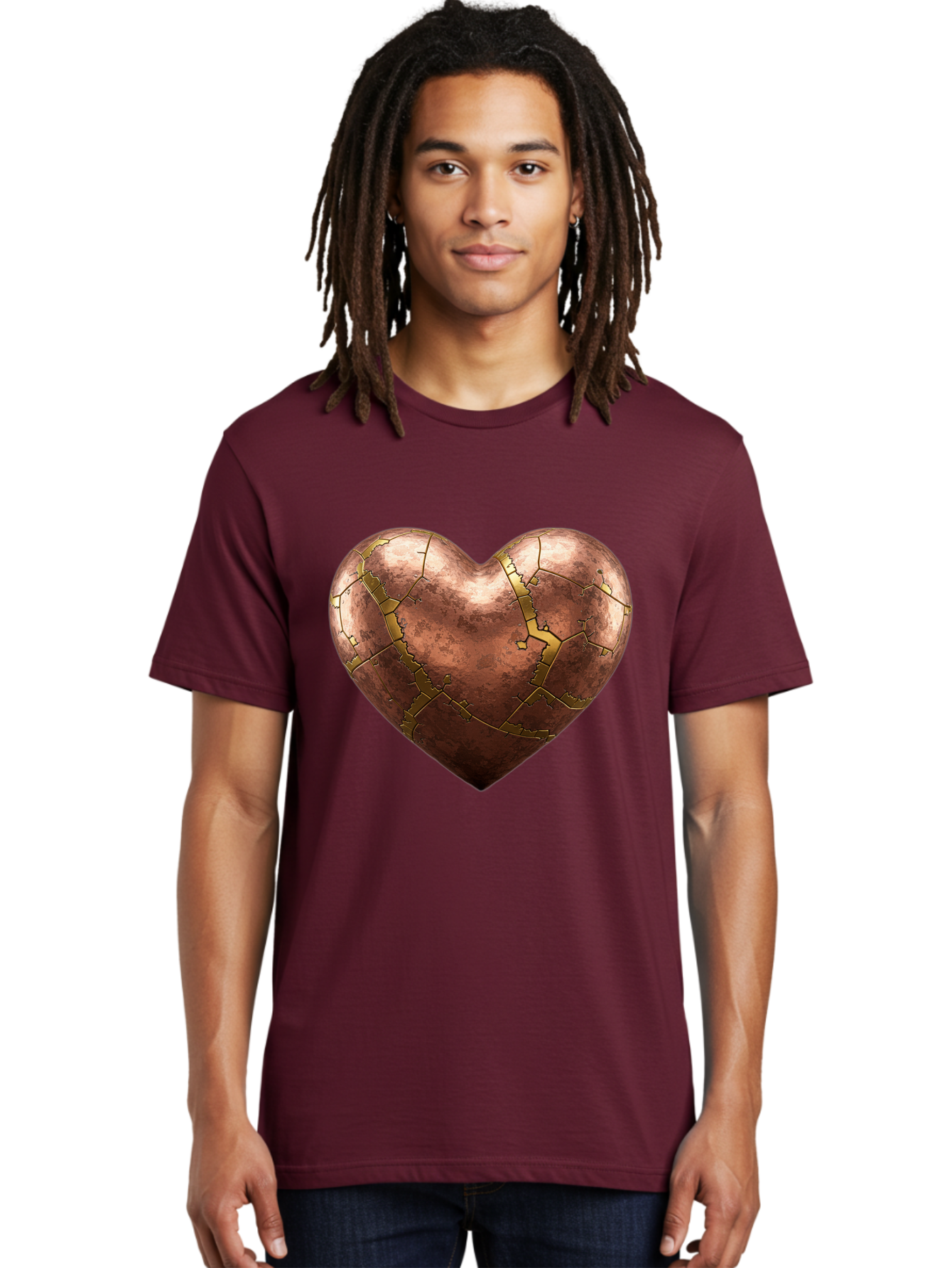 Cracked-Heart-2 Men'S Graphic Tee, 100% Cotton, Comfortable Casual Summer Wear, Machine Washable, Kintsugi Heart, Broken Heart, Cracked Heart, Heart Symbol, Repair, Restoration, Love, Heartbreak, Symbolism, Metaphor, Art, Gold, Broken Pieces Bae015