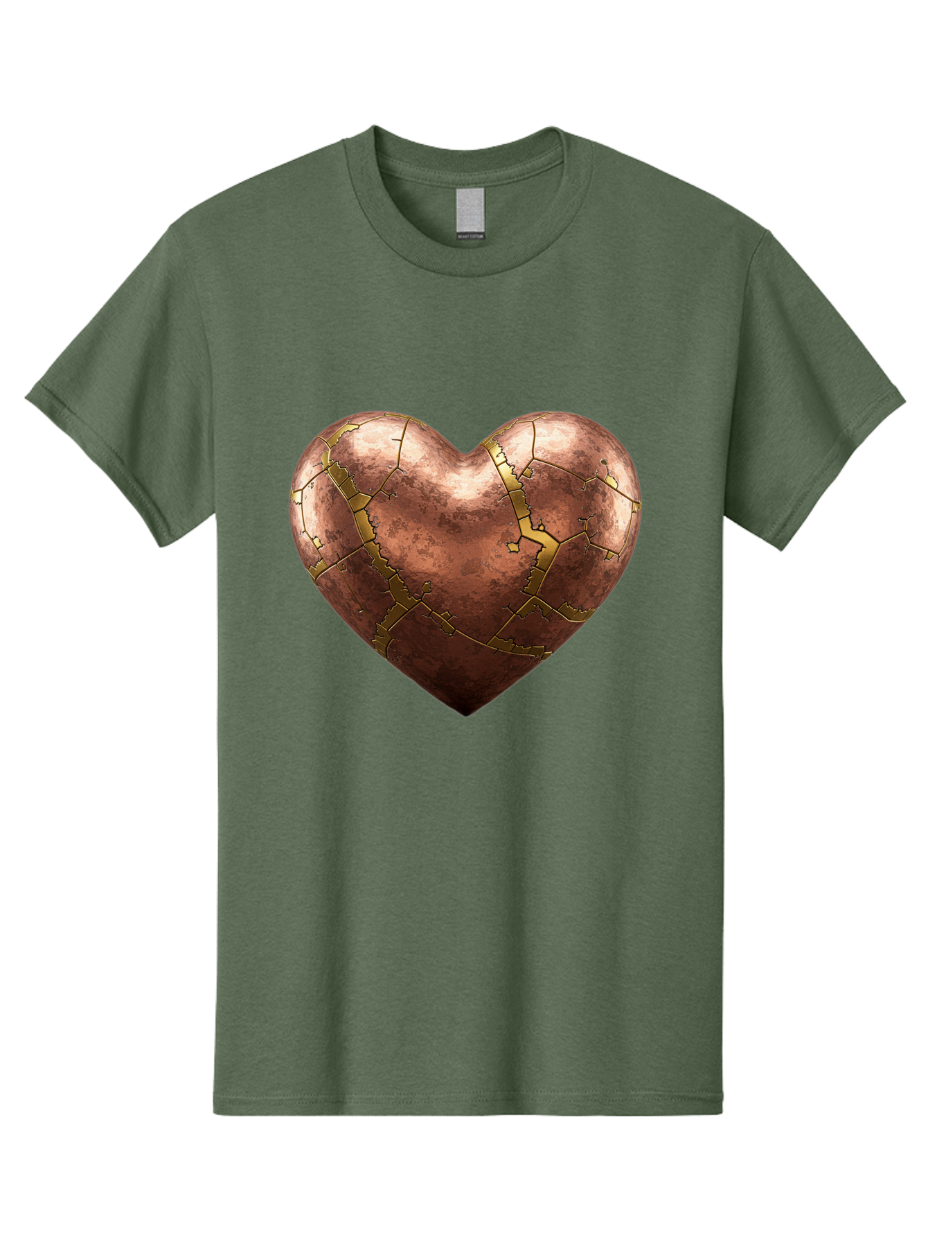 Cracked-Heart-2 Men'S Graphic Tee, 100% Cotton, Comfortable Casual Summer Wear, Machine Washable, Kintsugi Heart, Broken Heart, Cracked Heart, Heart Symbol, Repair, Restoration, Love, Heartbreak, Symbolism, Metaphor, Art, Gold, Broken Pieces Bae015