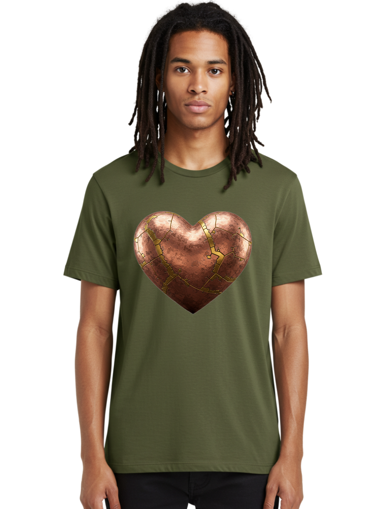 Cracked-Heart-2 Men'S Graphic Tee, 100% Cotton, Comfortable Casual Summer Wear, Machine Washable, Kintsugi Heart, Broken Heart, Cracked Heart, Heart Symbol, Repair, Restoration, Love, Heartbreak, Symbolism, Metaphor, Art, Gold, Broken Pieces Bae015