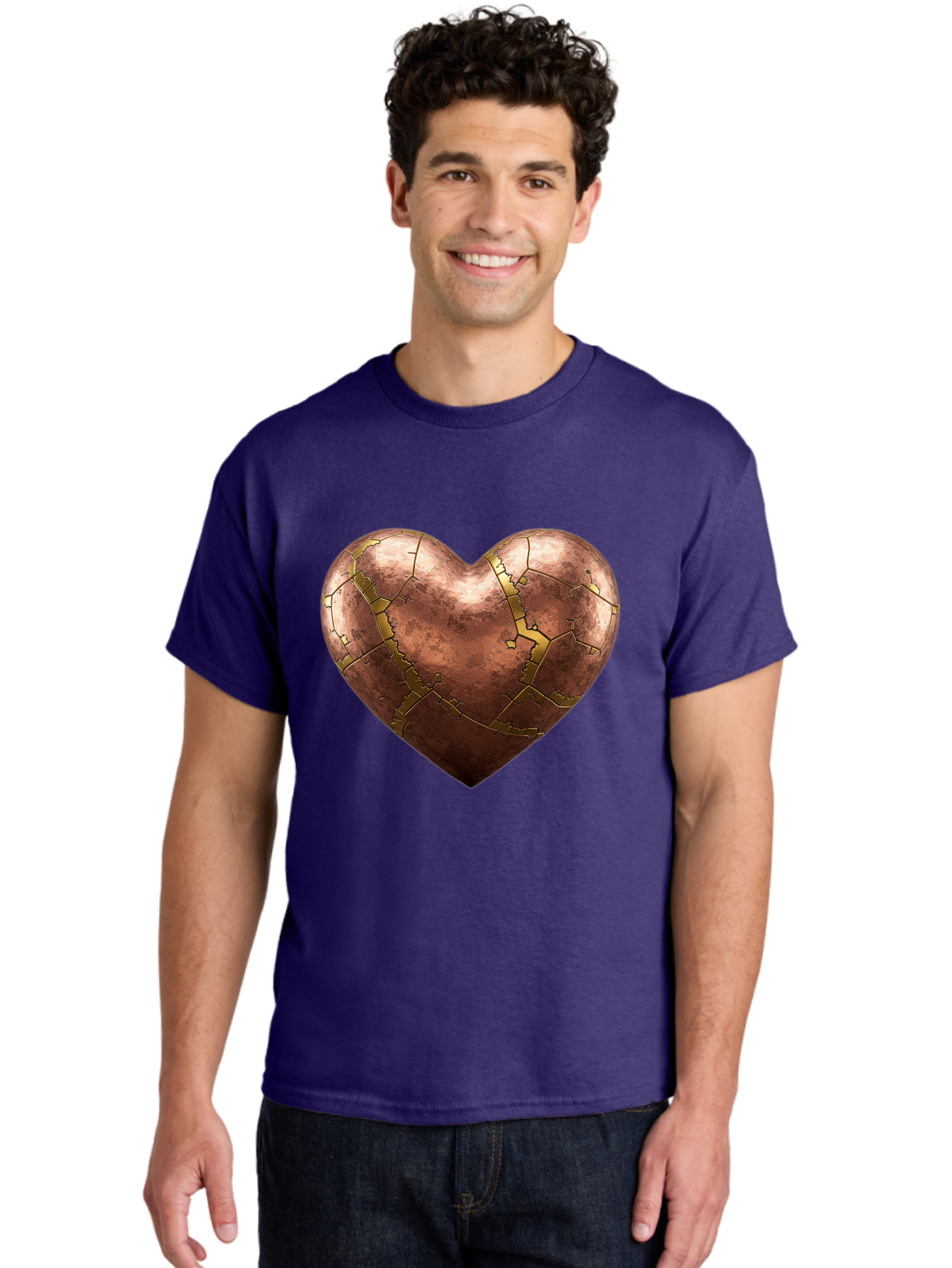 Cracked-Heart-2 Men'S Graphic Tee, 100% Cotton, Comfortable Casual Summer Wear, Machine Washable, Kintsugi Heart, Broken Heart, Cracked Heart, Heart Symbol, Repair, Restoration, Love, Heartbreak, Symbolism, Metaphor, Art, Gold, Broken Pieces Bae015