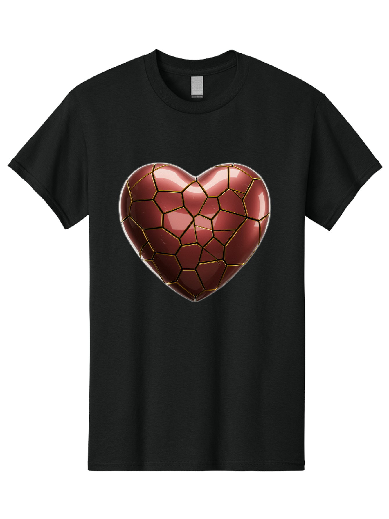 Cracked-Heart Men'S Graphic Tee, 100% Cotton, Comfortable Casual Summer Wear, Machine Washable, Mosaic Heart, Red Heart, Geometric Pattern, Cracked Heart, Love Symbol, Broken Heart, Heart Art, Valentines Day, Mosaic Art, Red Mosaic, Bae016