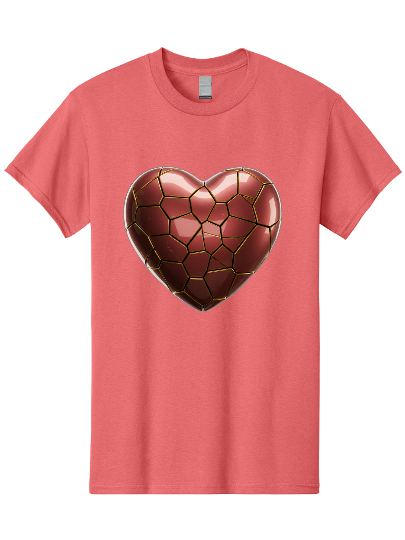 Cracked-Heart Men'S Graphic Tee, 100% Cotton, Comfortable Casual Summer Wear, Machine Washable, Mosaic Heart, Red Heart, Geometric Pattern, Cracked Heart, Love Symbol, Broken Heart, Heart Art, Valentines Day, Mosaic Art, Red Mosaic, Bae016