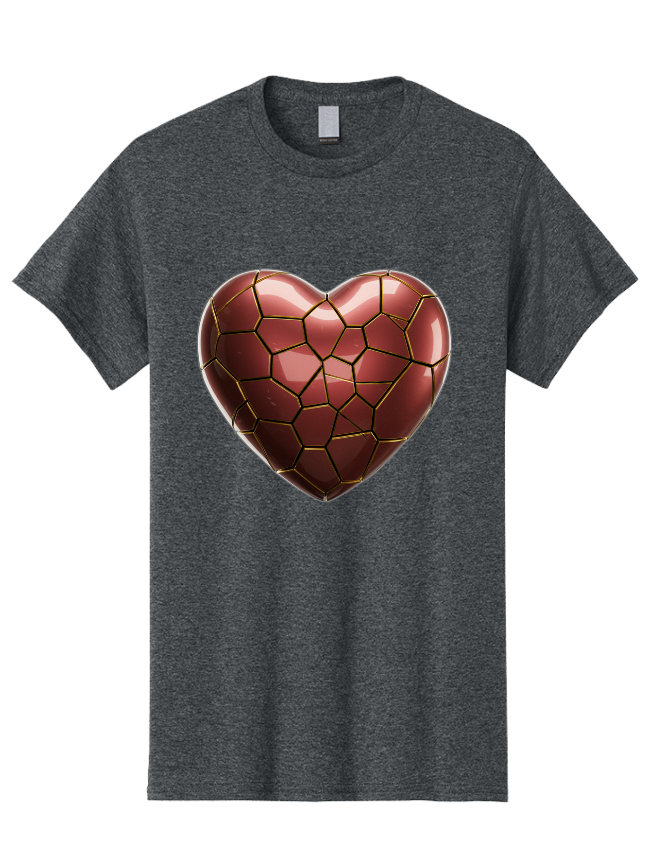 Cracked-Heart Men'S Graphic Tee, 100% Cotton, Comfortable Casual Summer Wear, Machine Washable, Mosaic Heart, Red Heart, Geometric Pattern, Cracked Heart, Love Symbol, Broken Heart, Heart Art, Valentines Day, Mosaic Art, Red Mosaic, Bae016