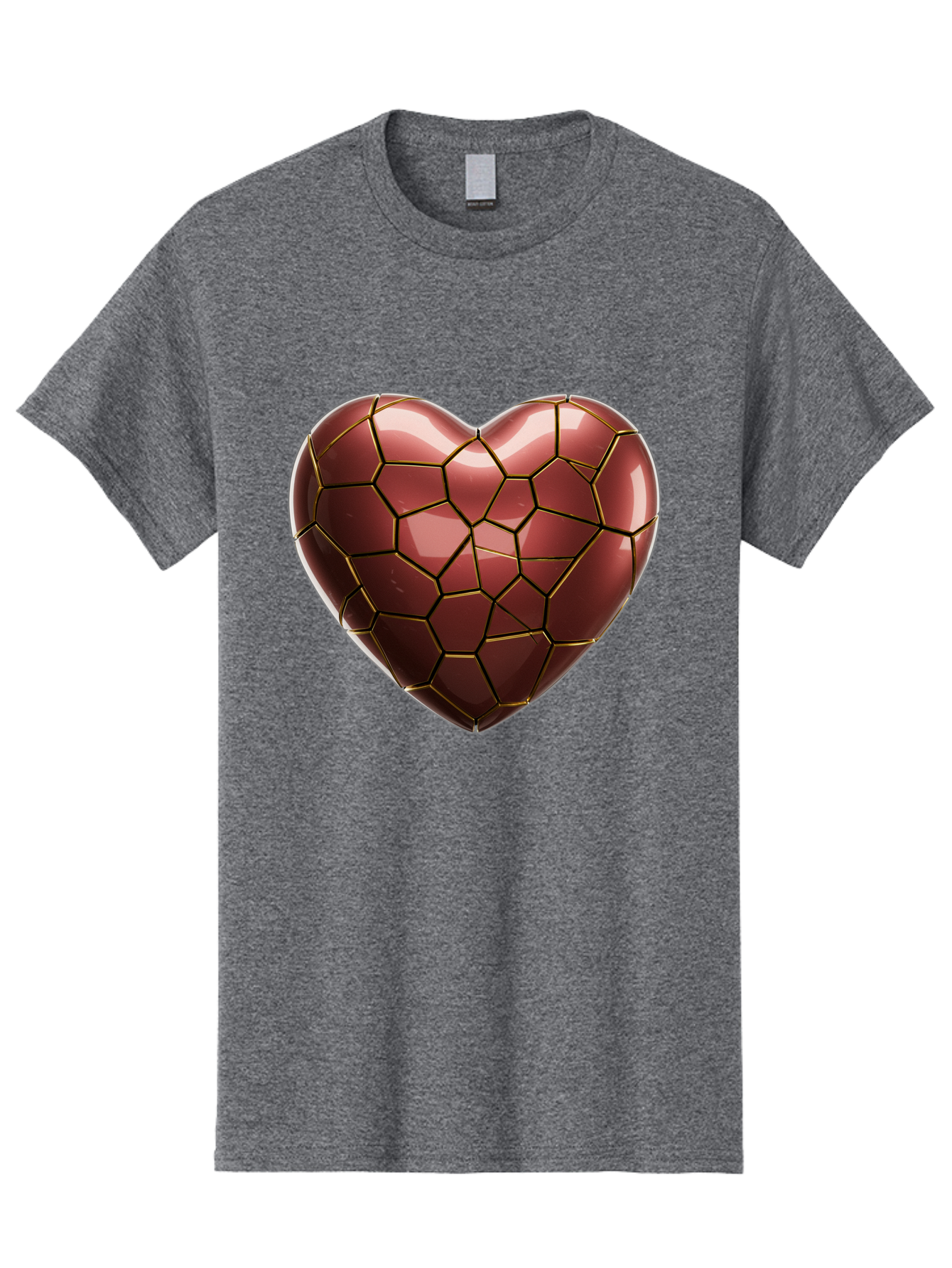Cracked-Heart Men'S Graphic Tee, 100% Cotton, Comfortable Casual Summer Wear, Machine Washable, Mosaic Heart, Red Heart, Geometric Pattern, Cracked Heart, Love Symbol, Broken Heart, Heart Art, Valentines Day, Mosaic Art, Red Mosaic, Bae016