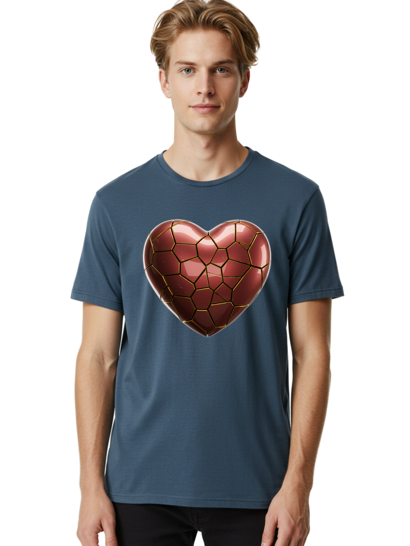 Cracked-Heart Men'S Graphic Tee, 100% Cotton, Comfortable Casual Summer Wear, Machine Washable, Mosaic Heart, Red Heart, Geometric Pattern, Cracked Heart, Love Symbol, Broken Heart, Heart Art, Valentines Day, Mosaic Art, Red Mosaic, Bae016