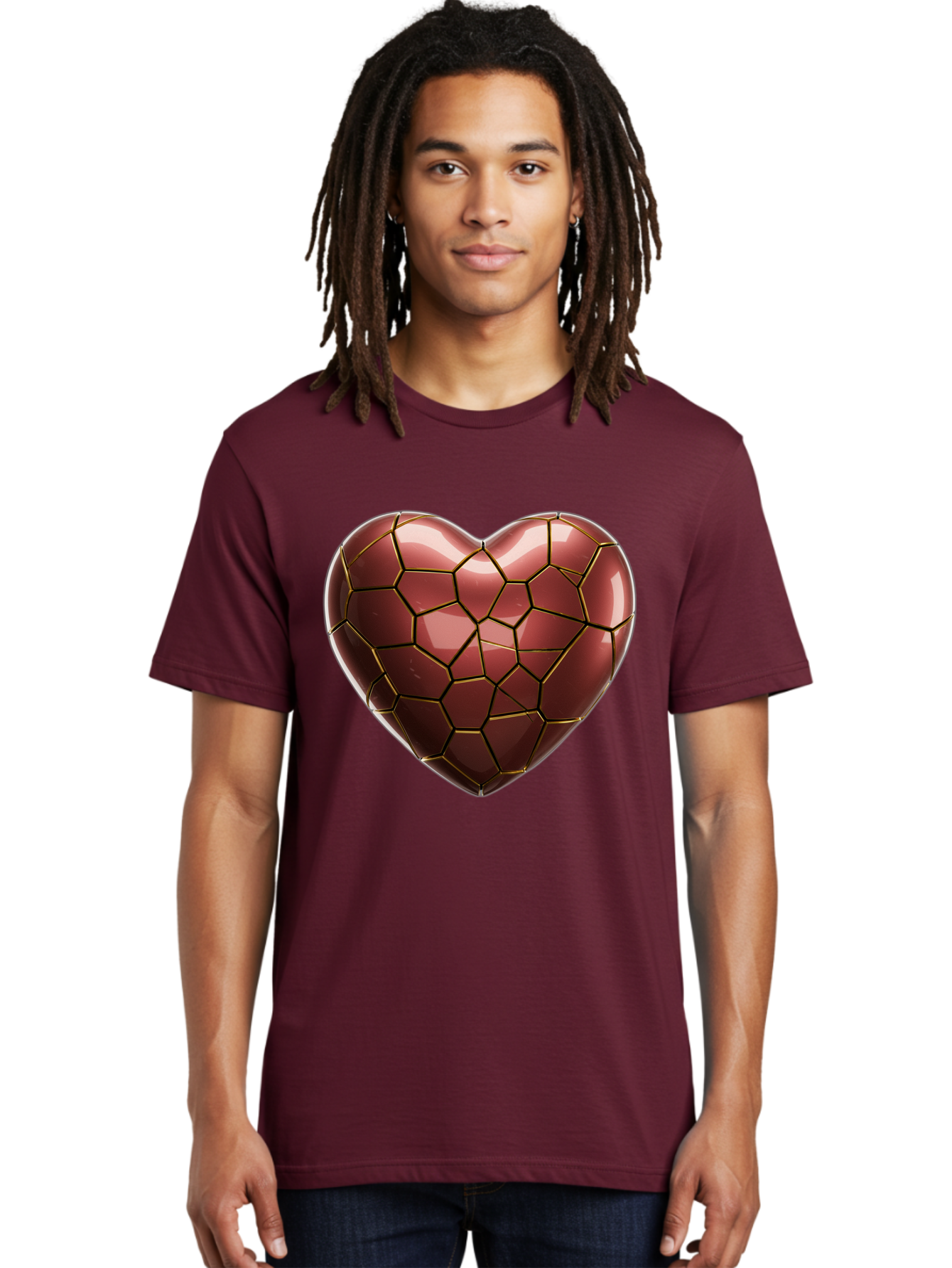 Cracked-Heart Men'S Graphic Tee, 100% Cotton, Comfortable Casual Summer Wear, Machine Washable, Mosaic Heart, Red Heart, Geometric Pattern, Cracked Heart, Love Symbol, Broken Heart, Heart Art, Valentines Day, Mosaic Art, Red Mosaic, Bae016