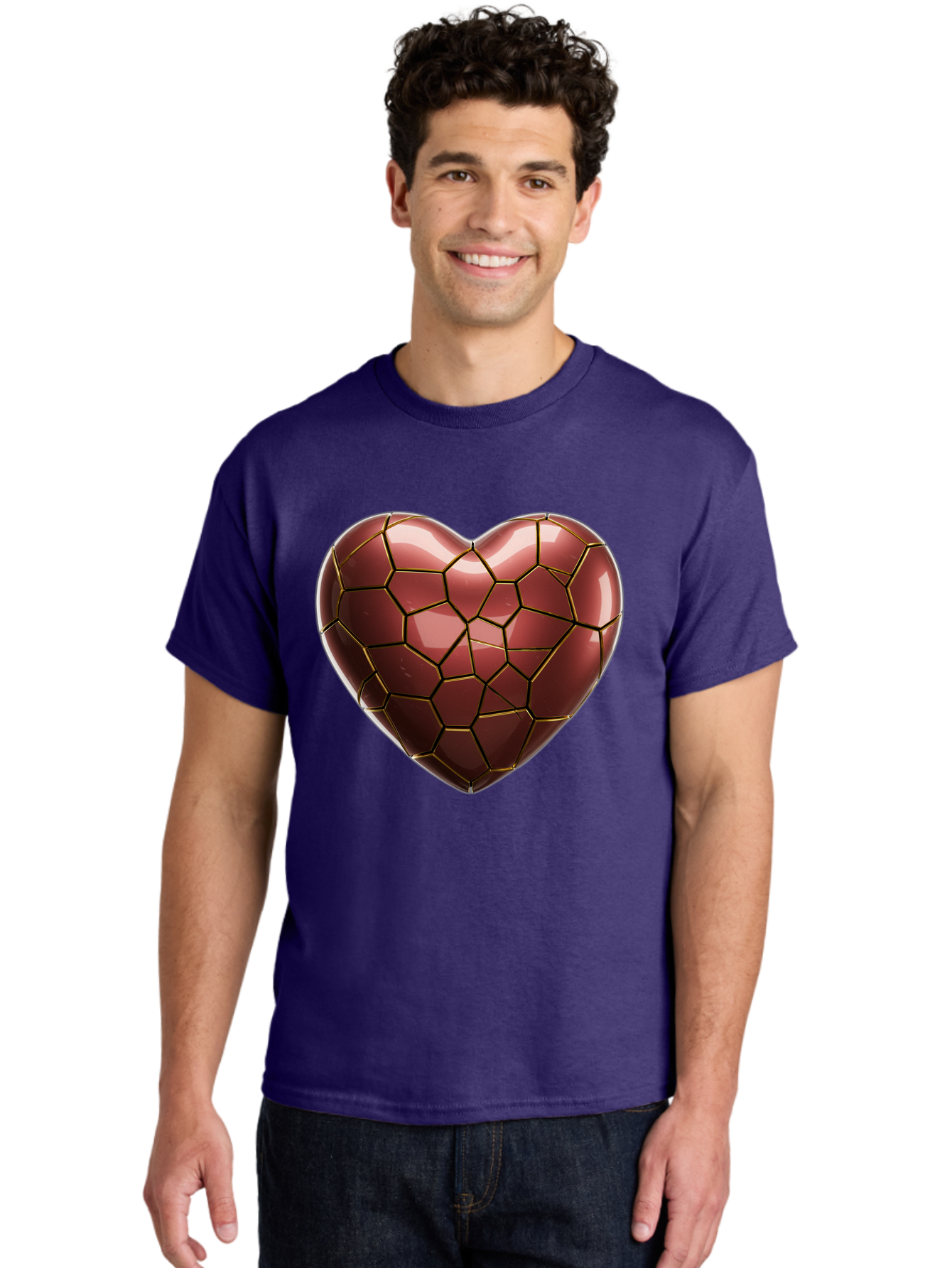 Cracked-Heart Men'S Graphic Tee, 100% Cotton, Comfortable Casual Summer Wear, Machine Washable, Mosaic Heart, Red Heart, Geometric Pattern, Cracked Heart, Love Symbol, Broken Heart, Heart Art, Valentines Day, Mosaic Art, Red Mosaic, Bae016