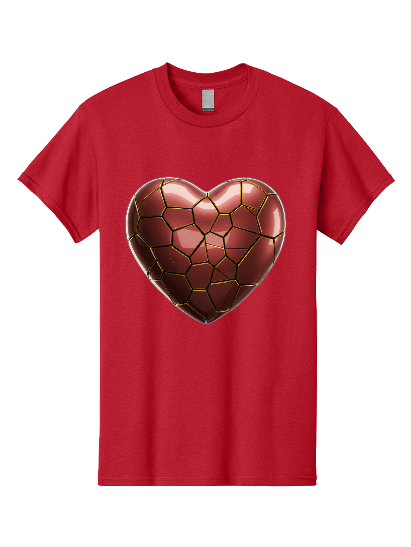 Cracked-Heart Men'S Graphic Tee, 100% Cotton, Comfortable Casual Summer Wear, Machine Washable, Mosaic Heart, Red Heart, Geometric Pattern, Cracked Heart, Love Symbol, Broken Heart, Heart Art, Valentines Day, Mosaic Art, Red Mosaic, Bae016