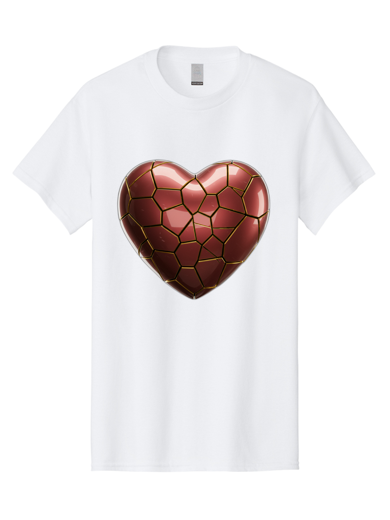Cracked-Heart Men'S Graphic Tee, 100% Cotton, Comfortable Casual Summer Wear, Machine Washable, Mosaic Heart, Red Heart, Geometric Pattern, Cracked Heart, Love Symbol, Broken Heart, Heart Art, Valentines Day, Mosaic Art, Red Mosaic, Bae016