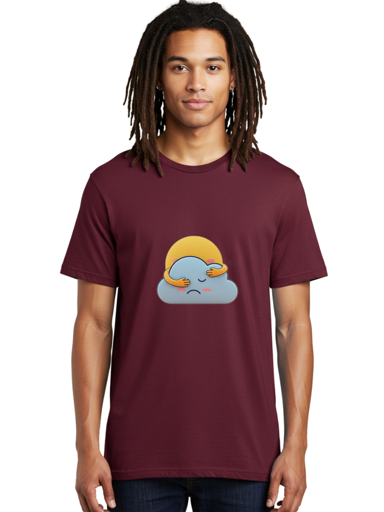 Crying-Cloud Men'S Graphic Tee, 100% Cotton, Comfortable Casual Summer Wear, Machine Washable, Sad Cloud, Unhappy Weather, Emotional Weather, Humanized Cloud, Kawaii Art, Cartoon Character, Weather Emoticon, Adorable Illustration, Cute Design Bae017