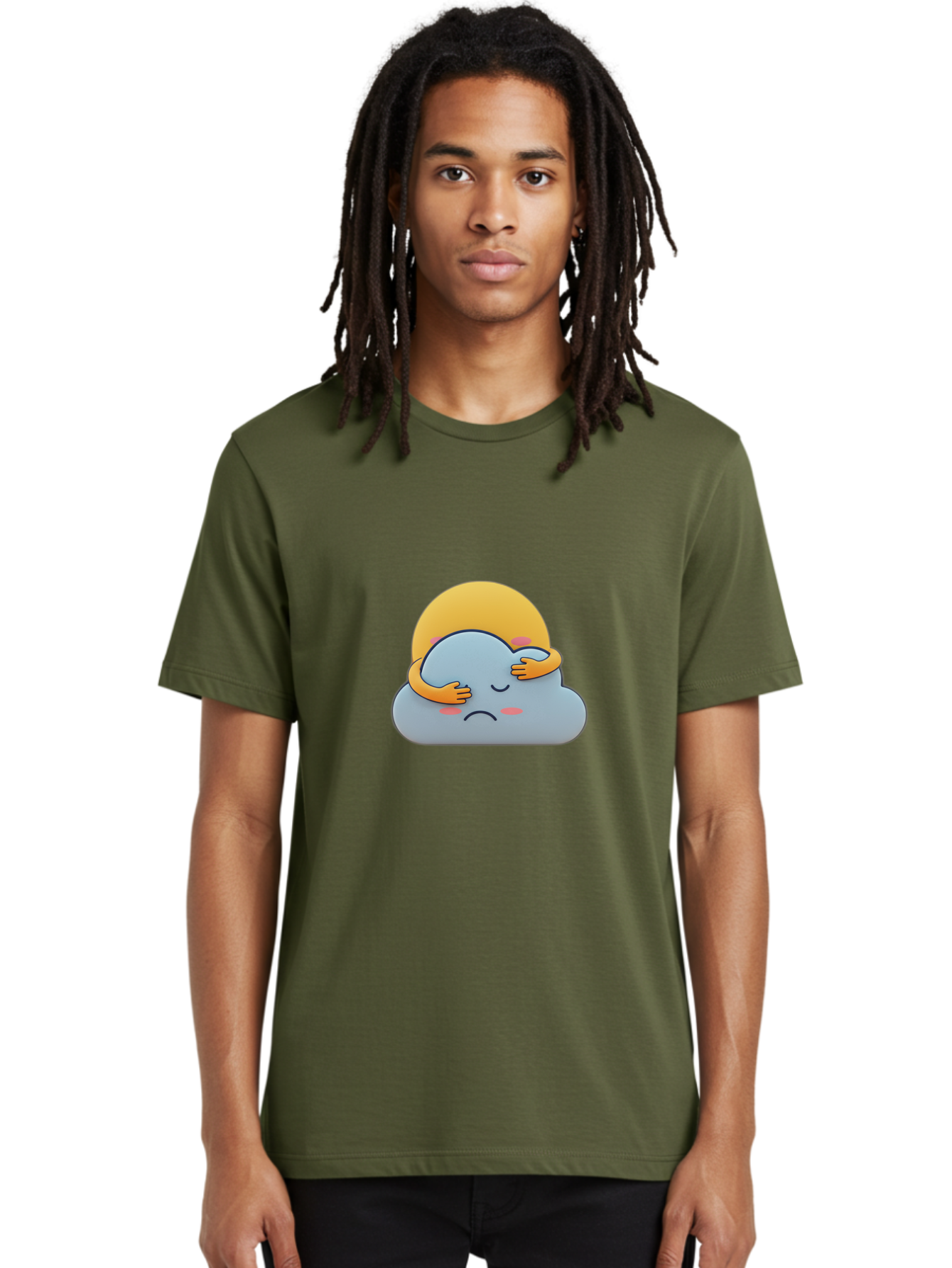 Crying-Cloud Men'S Graphic Tee, 100% Cotton, Comfortable Casual Summer Wear, Machine Washable, Sad Cloud, Unhappy Weather, Emotional Weather, Humanized Cloud, Kawaii Art, Cartoon Character, Weather Emoticon, Adorable Illustration, Cute Design Bae017