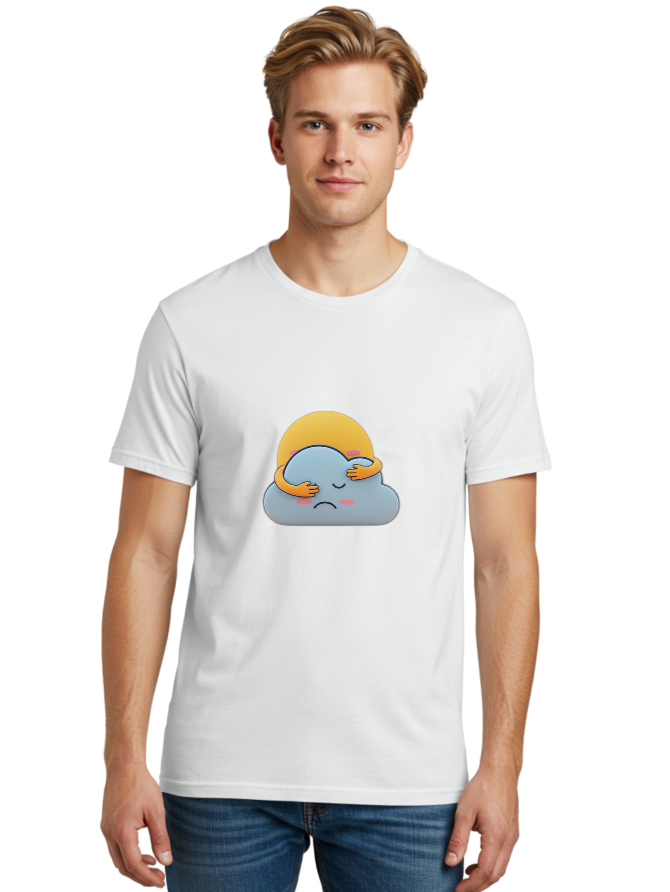 Crying-Cloud Men'S Graphic Tee, 100% Cotton, Comfortable Casual Summer Wear, Machine Washable, Sad Cloud, Unhappy Weather, Emotional Weather, Humanized Cloud, Kawaii Art, Cartoon Character, Weather Emoticon, Adorable Illustration, Cute Design Bae017