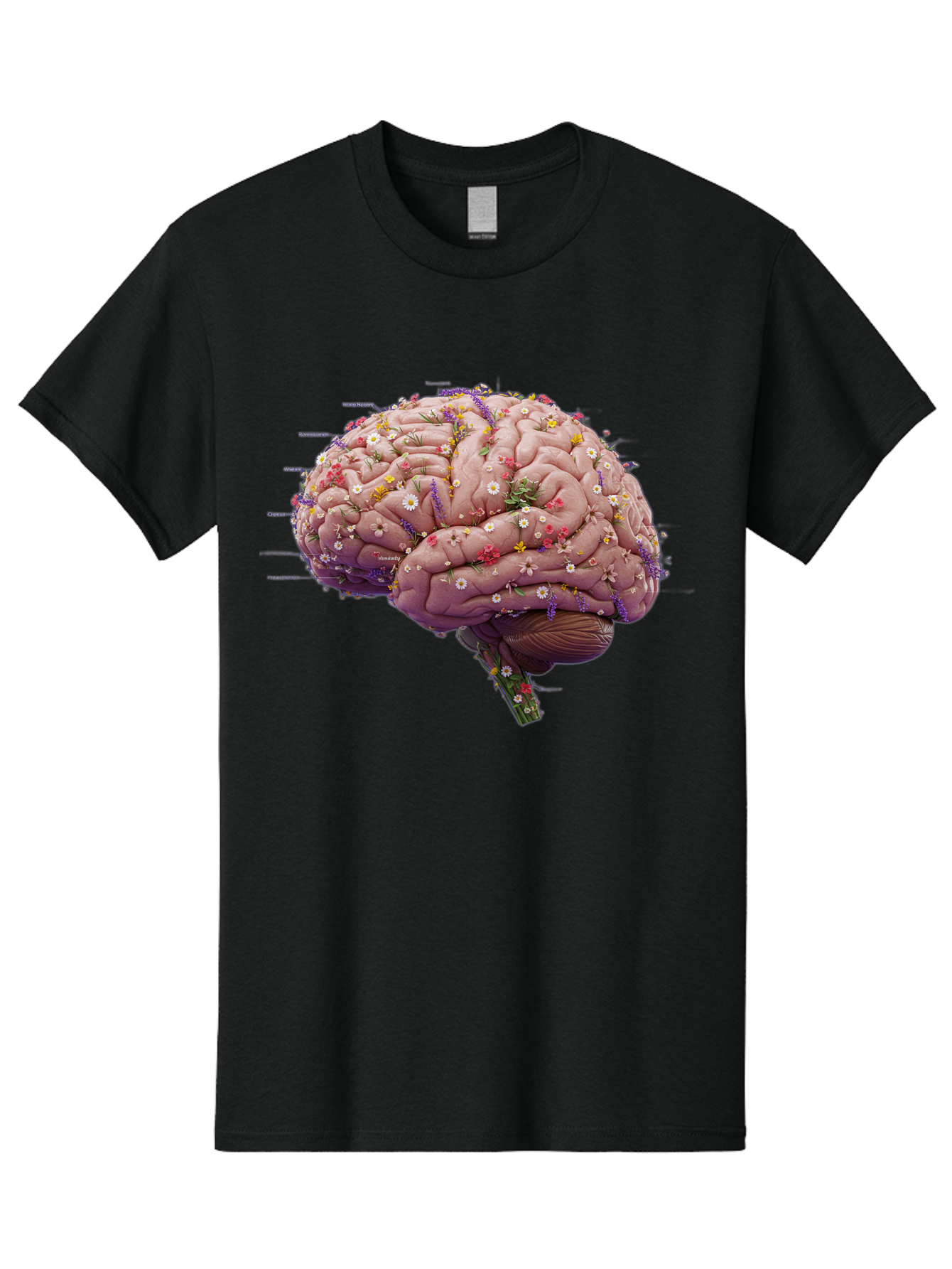 Floral-Brain-1 Men'S Graphic Tee, 100% Cotton, Comfortable Casual Summer Wear, Machine Washable, Human Brain, Flowers, Creativity, Inspiration, Imagination, Colorful, Vibrant, Brain Function, Neuroscience, Mental Health, Wellness Bae019