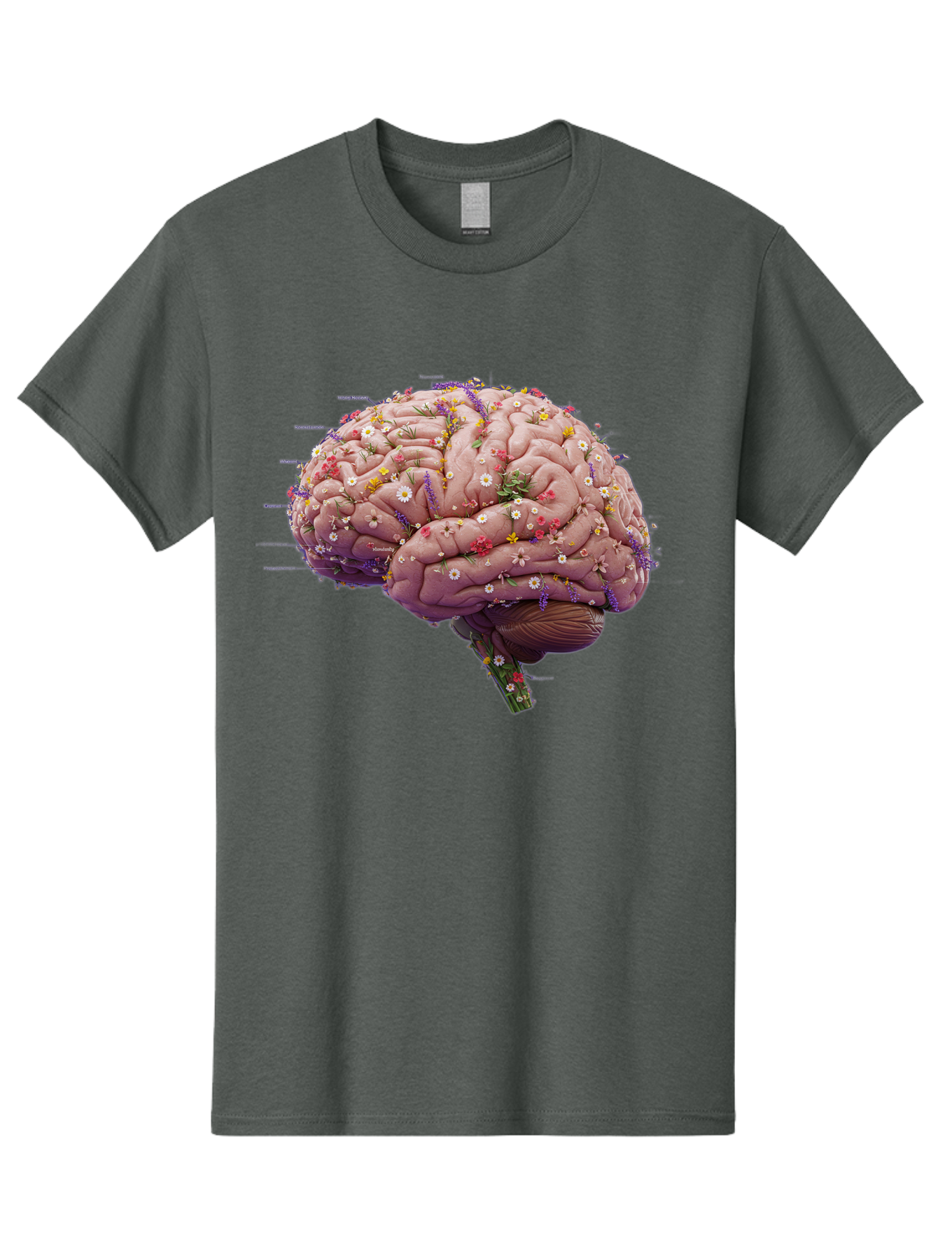 Floral-Brain-1 Men'S Graphic Tee, 100% Cotton, Comfortable Casual Summer Wear, Machine Washable, Human Brain, Flowers, Creativity, Inspiration, Imagination, Colorful, Vibrant, Brain Function, Neuroscience, Mental Health, Wellness Bae019