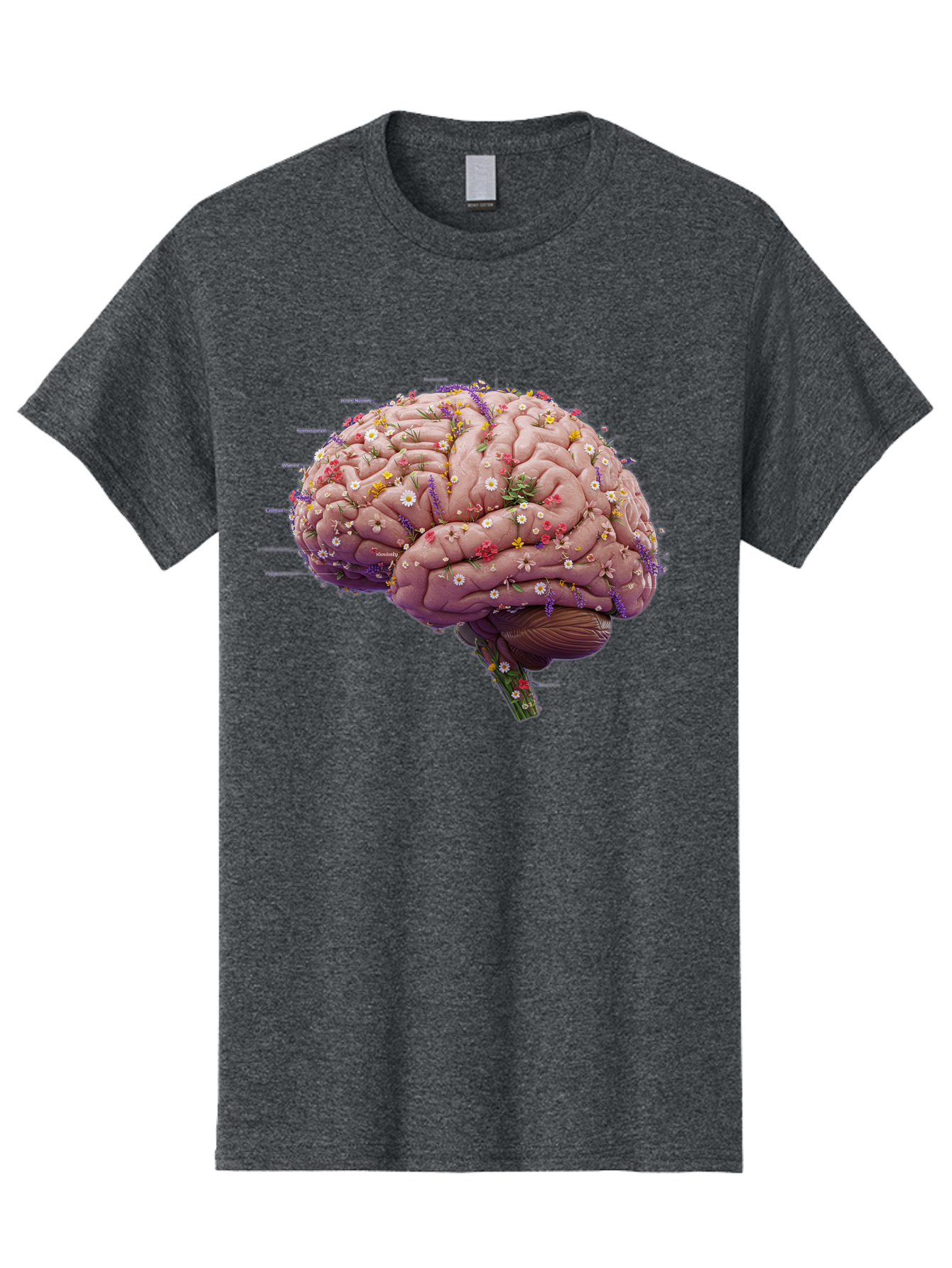 Floral-Brain-1 Men'S Graphic Tee, 100% Cotton, Comfortable Casual Summer Wear, Machine Washable, Human Brain, Flowers, Creativity, Inspiration, Imagination, Colorful, Vibrant, Brain Function, Neuroscience, Mental Health, Wellness Bae019