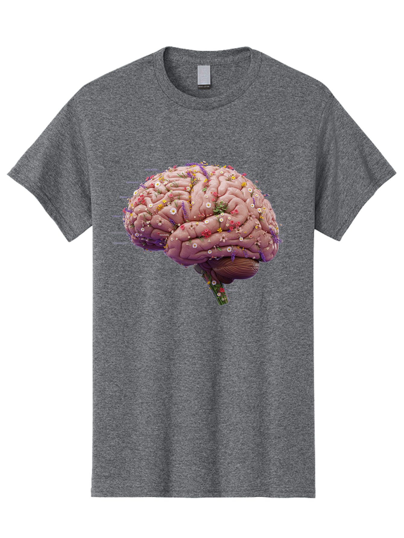 Floral-Brain-1 Men'S Graphic Tee, 100% Cotton, Comfortable Casual Summer Wear, Machine Washable, Human Brain, Flowers, Creativity, Inspiration, Imagination, Colorful, Vibrant, Brain Function, Neuroscience, Mental Health, Wellness Bae019