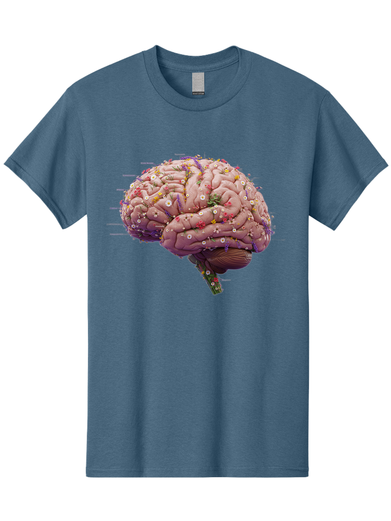 Floral-Brain-1 Men'S Graphic Tee, 100% Cotton, Comfortable Casual Summer Wear, Machine Washable, Human Brain, Flowers, Creativity, Inspiration, Imagination, Colorful, Vibrant, Brain Function, Neuroscience, Mental Health, Wellness Bae019