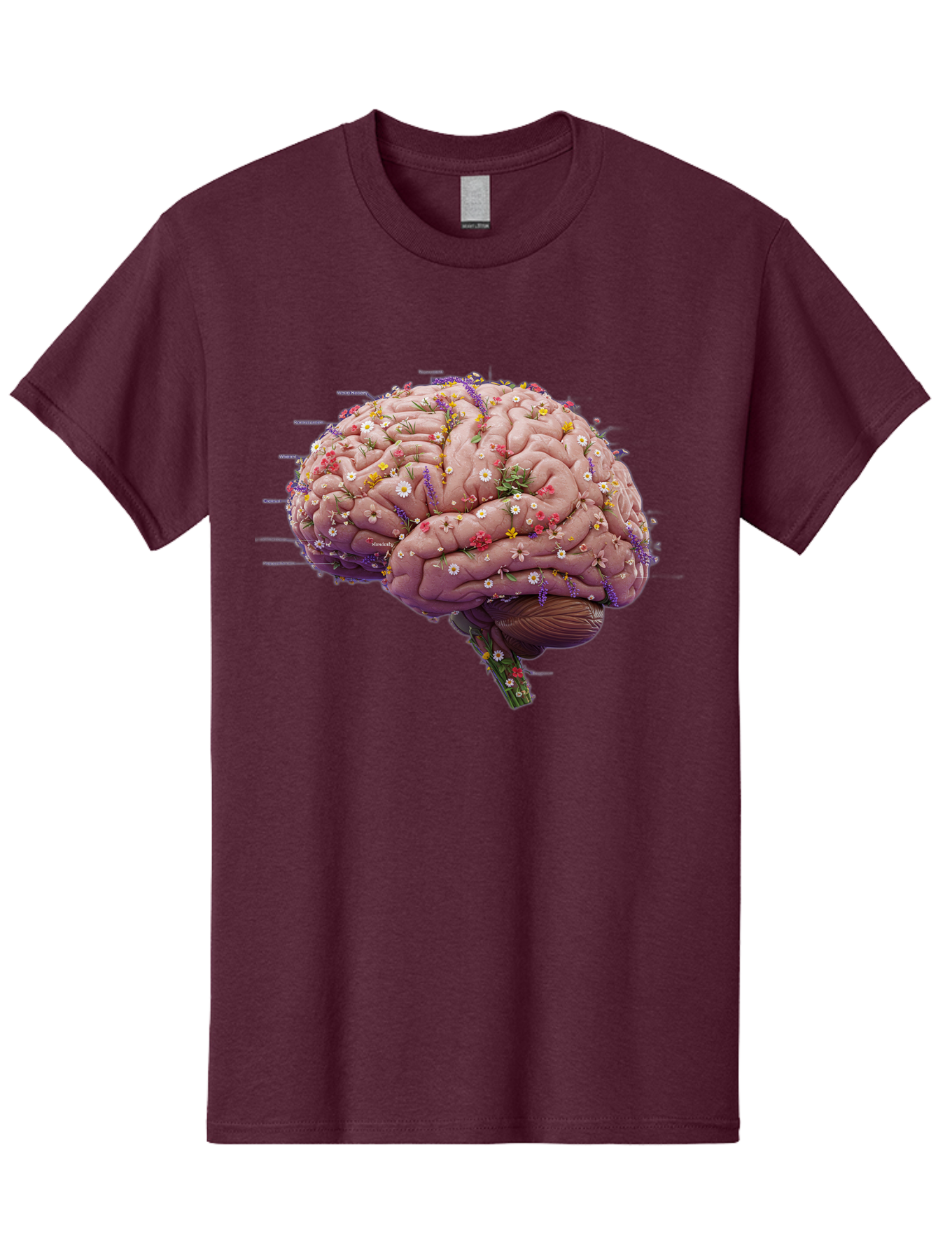 Floral-Brain-1 Men'S Graphic Tee, 100% Cotton, Comfortable Casual Summer Wear, Machine Washable, Human Brain, Flowers, Creativity, Inspiration, Imagination, Colorful, Vibrant, Brain Function, Neuroscience, Mental Health, Wellness Bae019