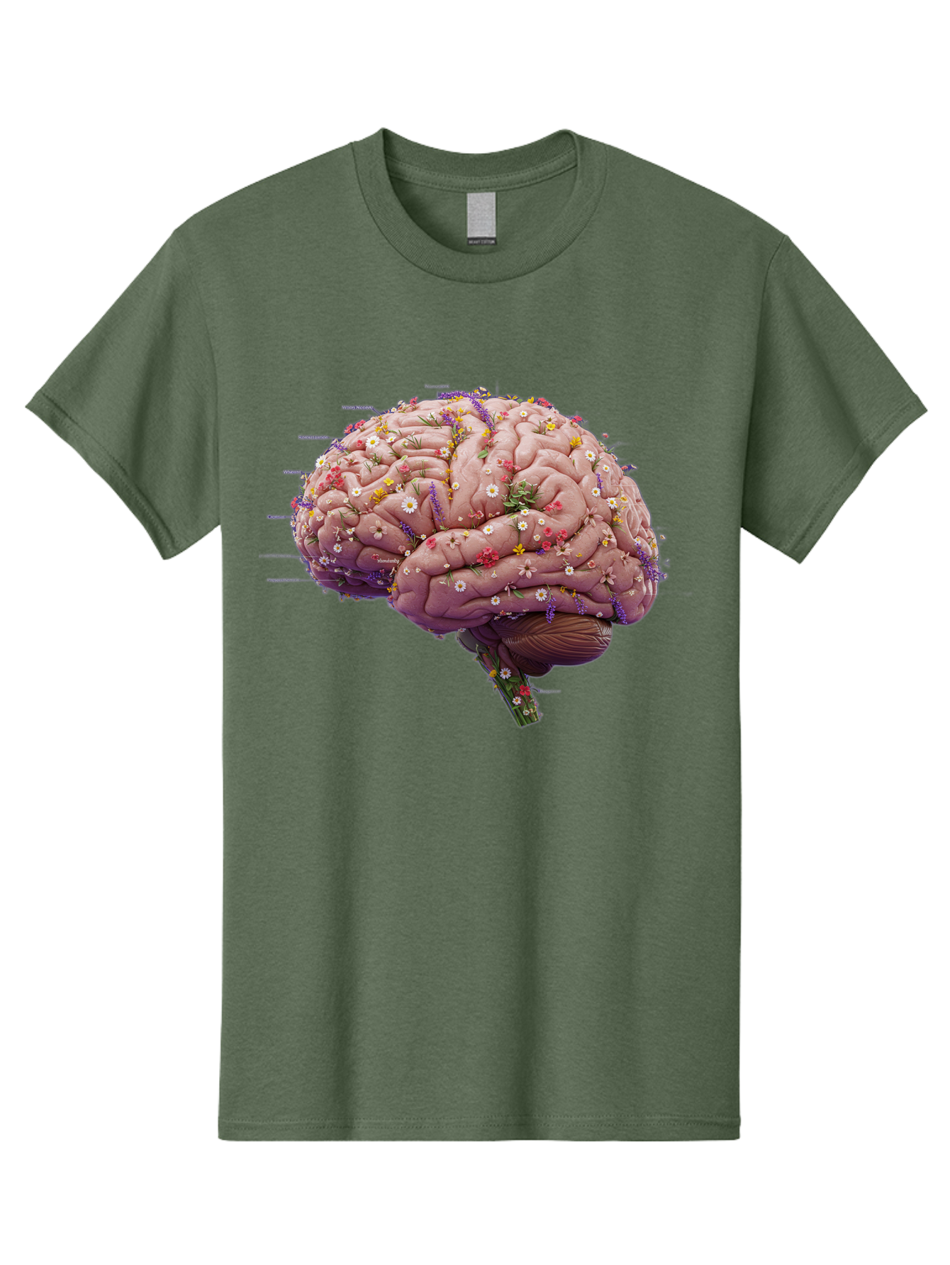 Floral-Brain-1 Men'S Graphic Tee, 100% Cotton, Comfortable Casual Summer Wear, Machine Washable, Human Brain, Flowers, Creativity, Inspiration, Imagination, Colorful, Vibrant, Brain Function, Neuroscience, Mental Health, Wellness Bae019