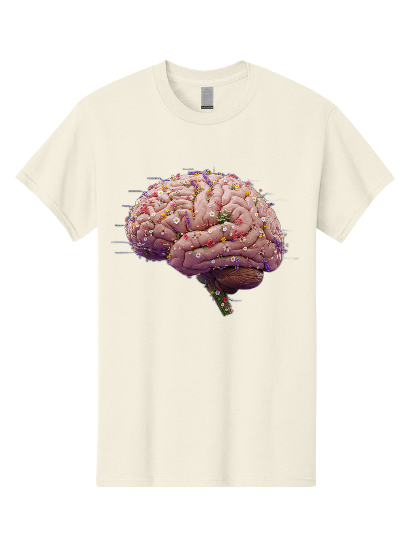 Floral-Brain-1 Men'S Graphic Tee, 100% Cotton, Comfortable Casual Summer Wear, Machine Washable, Human Brain, Flowers, Creativity, Inspiration, Imagination, Colorful, Vibrant, Brain Function, Neuroscience, Mental Health, Wellness Bae019