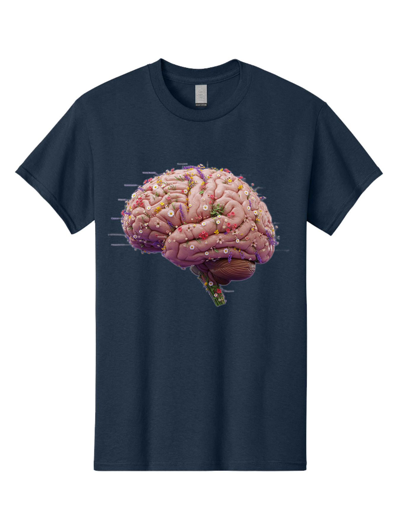 Floral-Brain-1 Men'S Graphic Tee, 100% Cotton, Comfortable Casual Summer Wear, Machine Washable, Human Brain, Flowers, Creativity, Inspiration, Imagination, Colorful, Vibrant, Brain Function, Neuroscience, Mental Health, Wellness Bae019