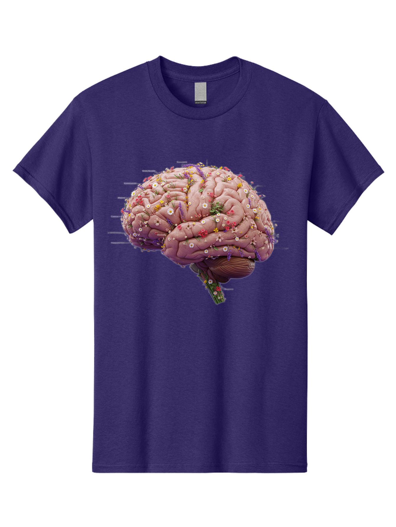 Floral-Brain-1 Men'S Graphic Tee, 100% Cotton, Comfortable Casual Summer Wear, Machine Washable, Human Brain, Flowers, Creativity, Inspiration, Imagination, Colorful, Vibrant, Brain Function, Neuroscience, Mental Health, Wellness Bae019