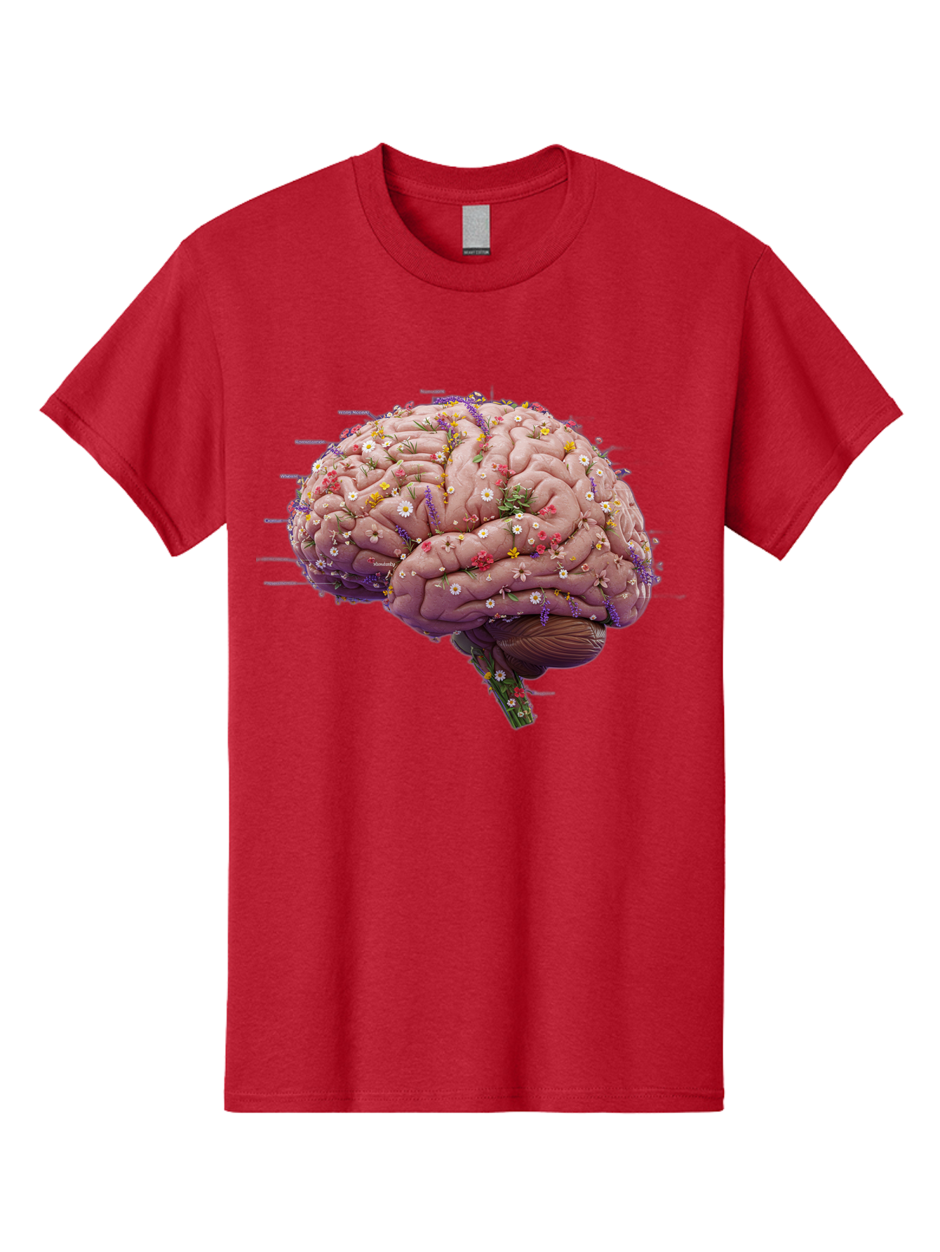 Floral-Brain-1 Men'S Graphic Tee, 100% Cotton, Comfortable Casual Summer Wear, Machine Washable, Human Brain, Flowers, Creativity, Inspiration, Imagination, Colorful, Vibrant, Brain Function, Neuroscience, Mental Health, Wellness Bae019