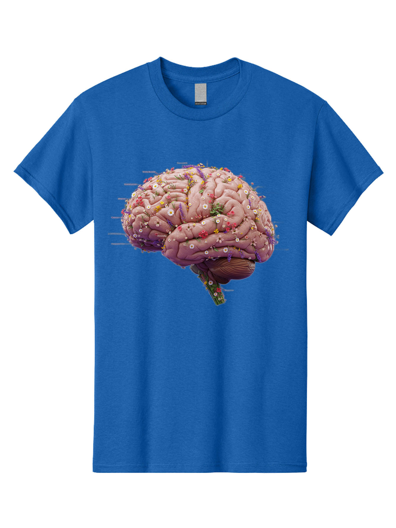Floral-Brain-1 Men'S Graphic Tee, 100% Cotton, Comfortable Casual Summer Wear, Machine Washable, Human Brain, Flowers, Creativity, Inspiration, Imagination, Colorful, Vibrant, Brain Function, Neuroscience, Mental Health, Wellness Bae019