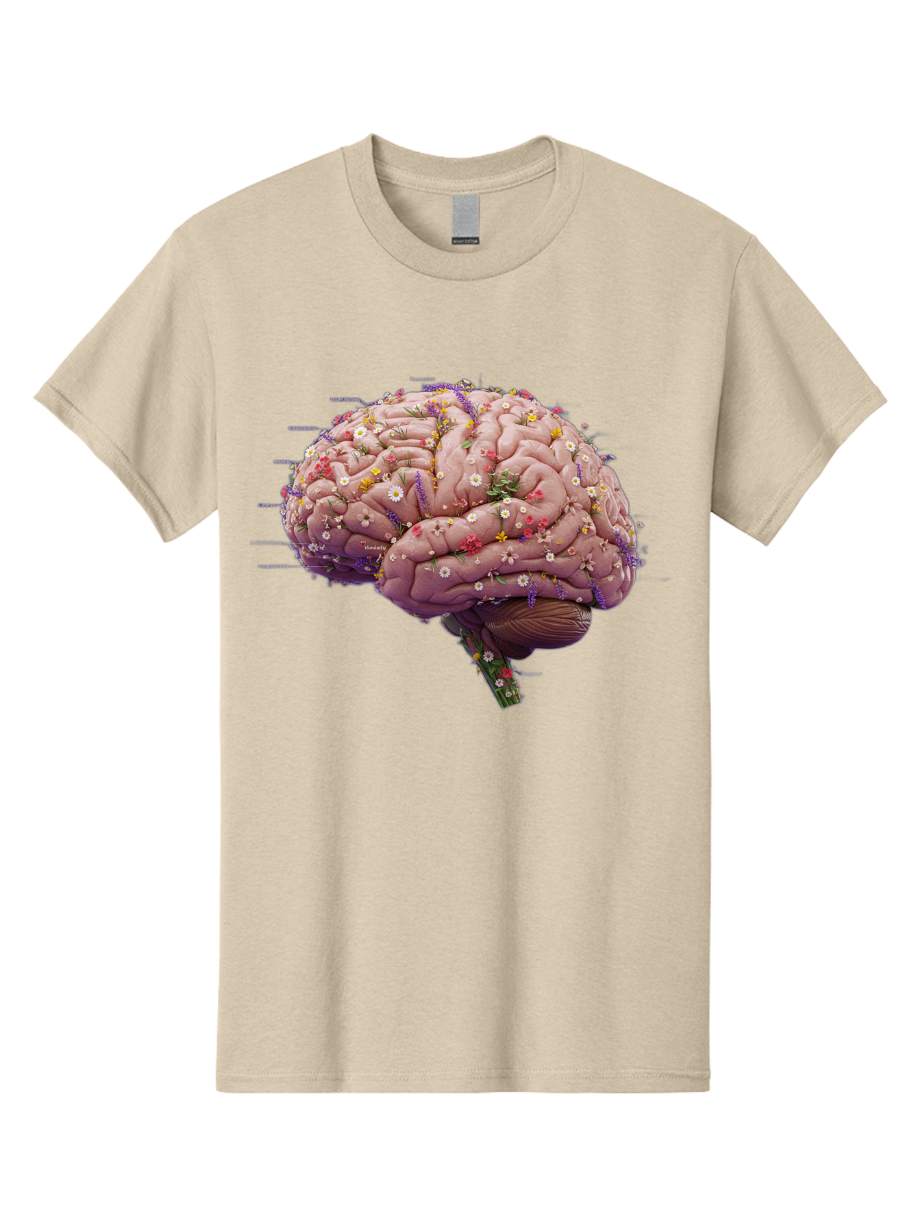 Floral-Brain-1 Men'S Graphic Tee, 100% Cotton, Comfortable Casual Summer Wear, Machine Washable, Human Brain, Flowers, Creativity, Inspiration, Imagination, Colorful, Vibrant, Brain Function, Neuroscience, Mental Health, Wellness Bae019