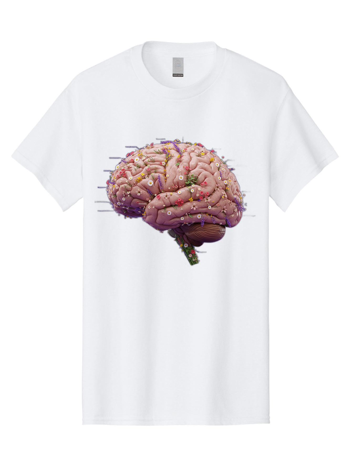 Floral-Brain-1 Men'S Graphic Tee, 100% Cotton, Comfortable Casual Summer Wear, Machine Washable, Human Brain, Flowers, Creativity, Inspiration, Imagination, Colorful, Vibrant, Brain Function, Neuroscience, Mental Health, Wellness Bae019