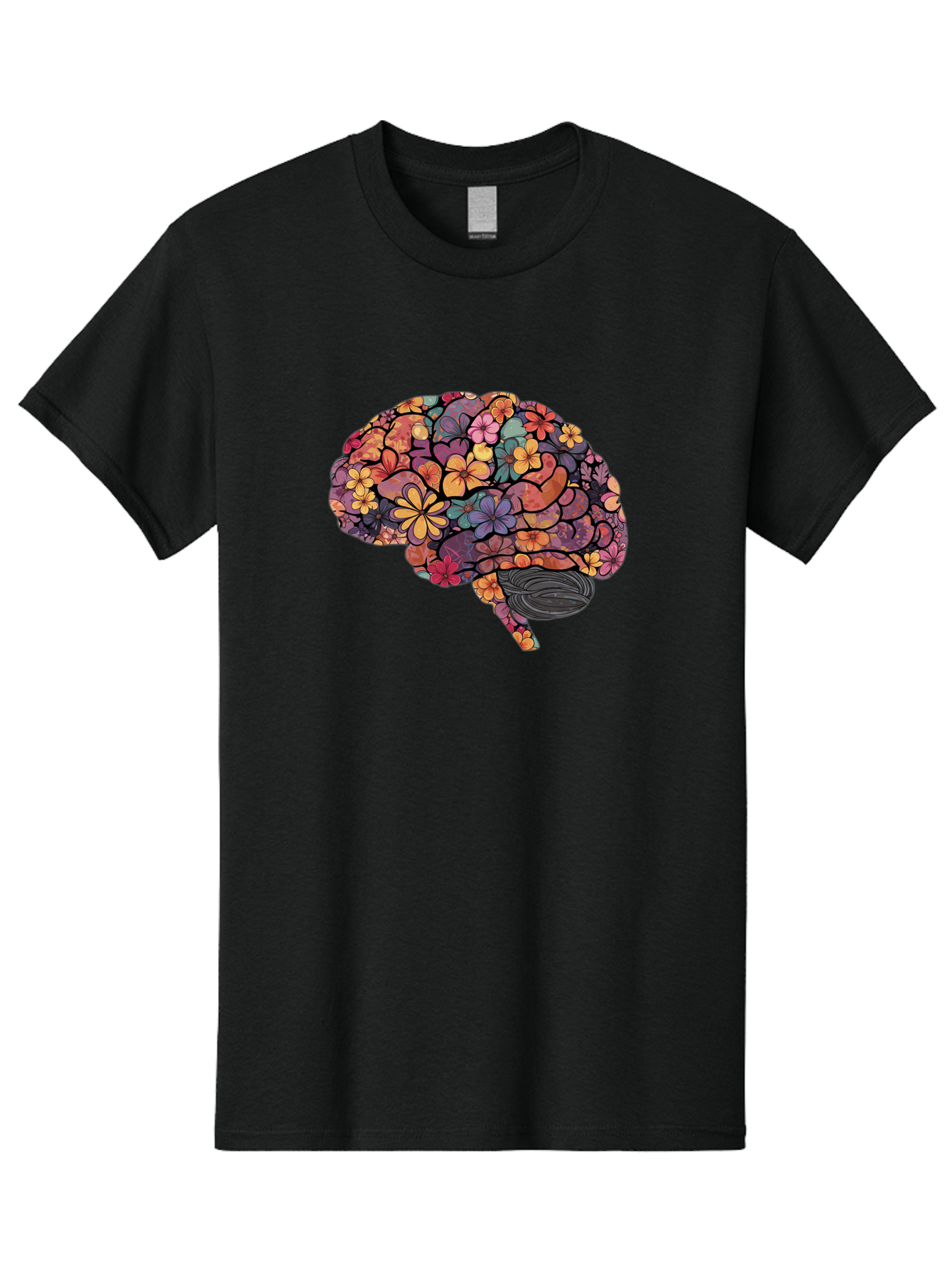 Floral-Brain Men'S Graphic Tee, 100% Cotton, Comfortable Casual Summer Wear, Machine Washable, Human Brain, Floral Patterns, Colorful Illustration, Creative Art, Mental Health Awareness, Brain Illustration, Vibrant Flowers, Abstract Design, Bae020