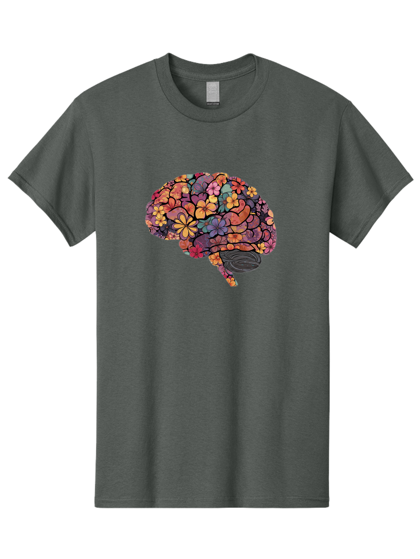 Floral-Brain Men'S Graphic Tee, 100% Cotton, Comfortable Casual Summer Wear, Machine Washable, Human Brain, Floral Patterns, Colorful Illustration, Creative Art, Mental Health Awareness, Brain Illustration, Vibrant Flowers, Abstract Design, Bae020