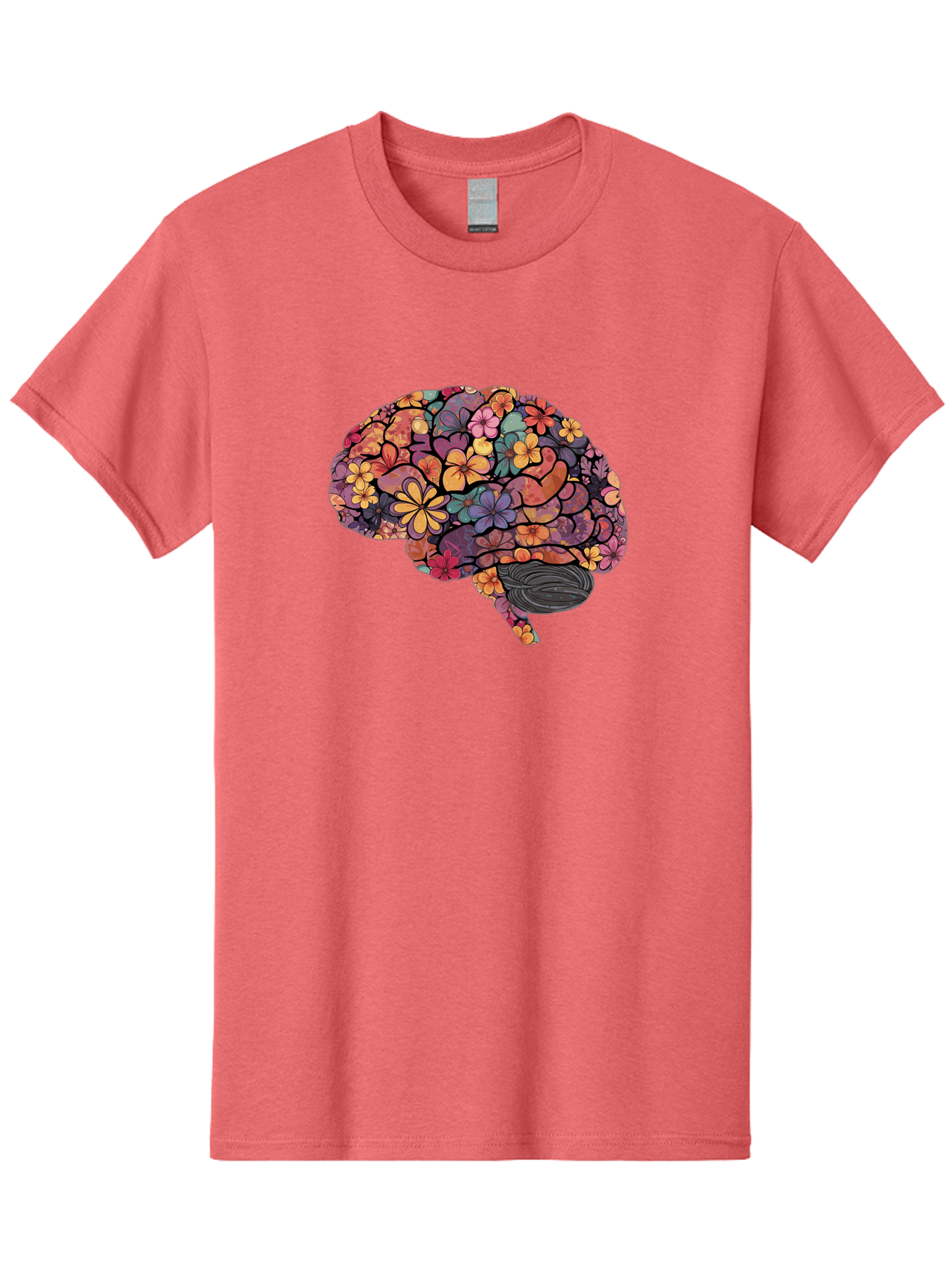 Floral-Brain Men'S Graphic Tee, 100% Cotton, Comfortable Casual Summer Wear, Machine Washable, Human Brain, Floral Patterns, Colorful Illustration, Creative Art, Mental Health Awareness, Brain Illustration, Vibrant Flowers, Abstract Design, Bae020