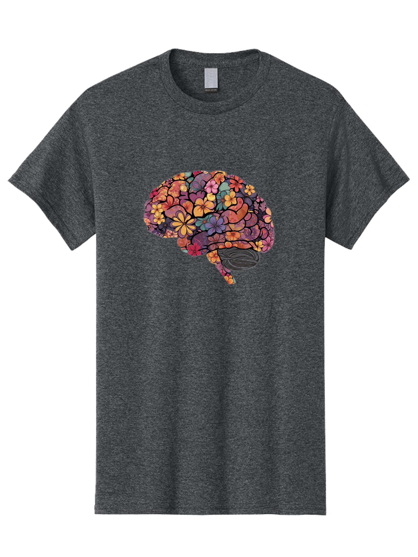 Floral-Brain Men'S Graphic Tee, 100% Cotton, Comfortable Casual Summer Wear, Machine Washable, Human Brain, Floral Patterns, Colorful Illustration, Creative Art, Mental Health Awareness, Brain Illustration, Vibrant Flowers, Abstract Design, Bae020