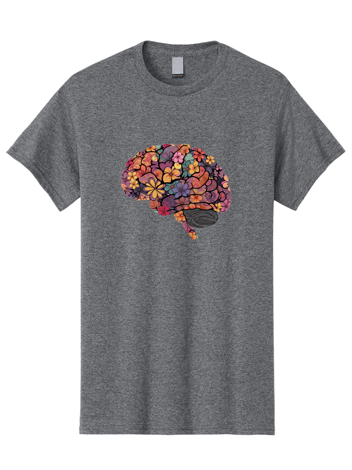 Floral-Brain Men'S Graphic Tee, 100% Cotton, Comfortable Casual Summer Wear, Machine Washable, Human Brain, Floral Patterns, Colorful Illustration, Creative Art, Mental Health Awareness, Brain Illustration, Vibrant Flowers, Abstract Design, Bae020