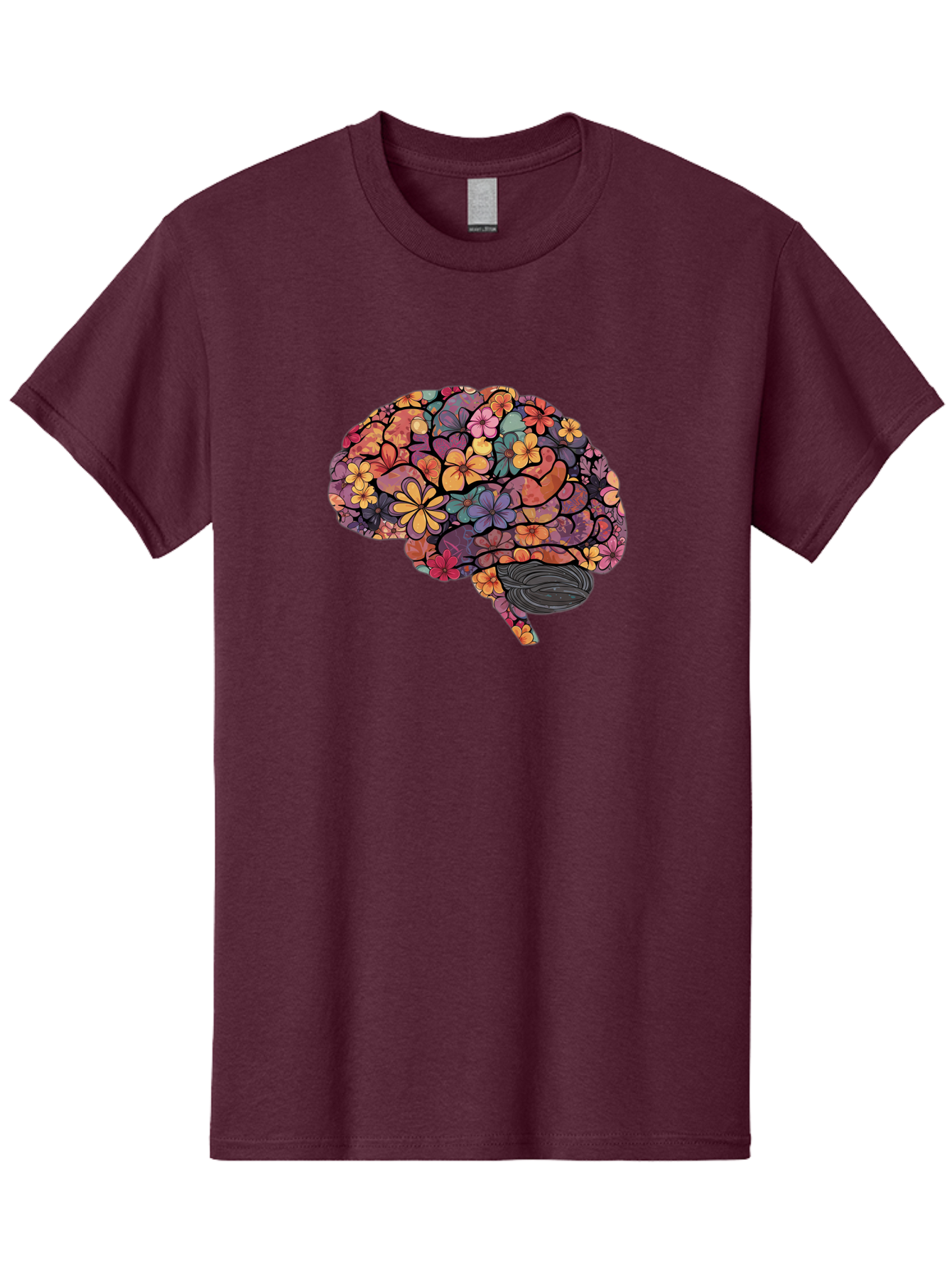 Floral-Brain Men'S Graphic Tee, 100% Cotton, Comfortable Casual Summer Wear, Machine Washable, Human Brain, Floral Patterns, Colorful Illustration, Creative Art, Mental Health Awareness, Brain Illustration, Vibrant Flowers, Abstract Design, Bae020