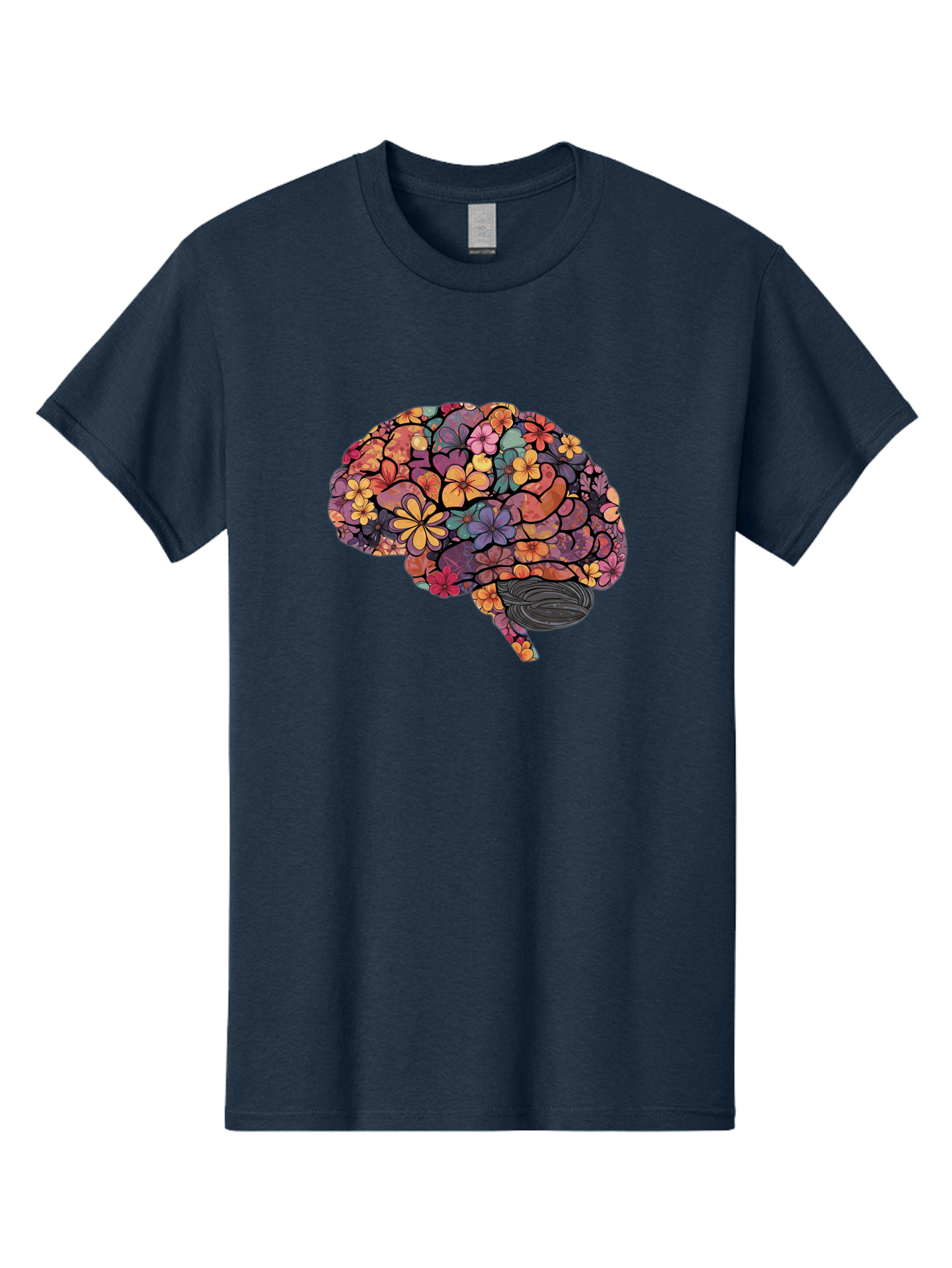 Floral-Brain Men'S Graphic Tee, 100% Cotton, Comfortable Casual Summer Wear, Machine Washable, Human Brain, Floral Patterns, Colorful Illustration, Creative Art, Mental Health Awareness, Brain Illustration, Vibrant Flowers, Abstract Design, Bae020