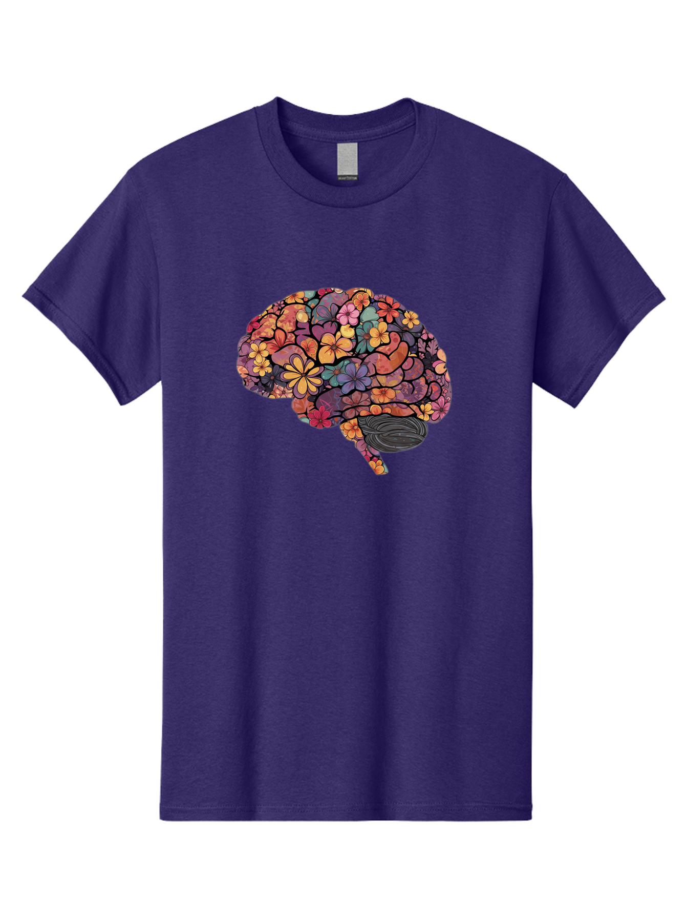 Floral-Brain Men'S Graphic Tee, 100% Cotton, Comfortable Casual Summer Wear, Machine Washable, Human Brain, Floral Patterns, Colorful Illustration, Creative Art, Mental Health Awareness, Brain Illustration, Vibrant Flowers, Abstract Design, Bae020