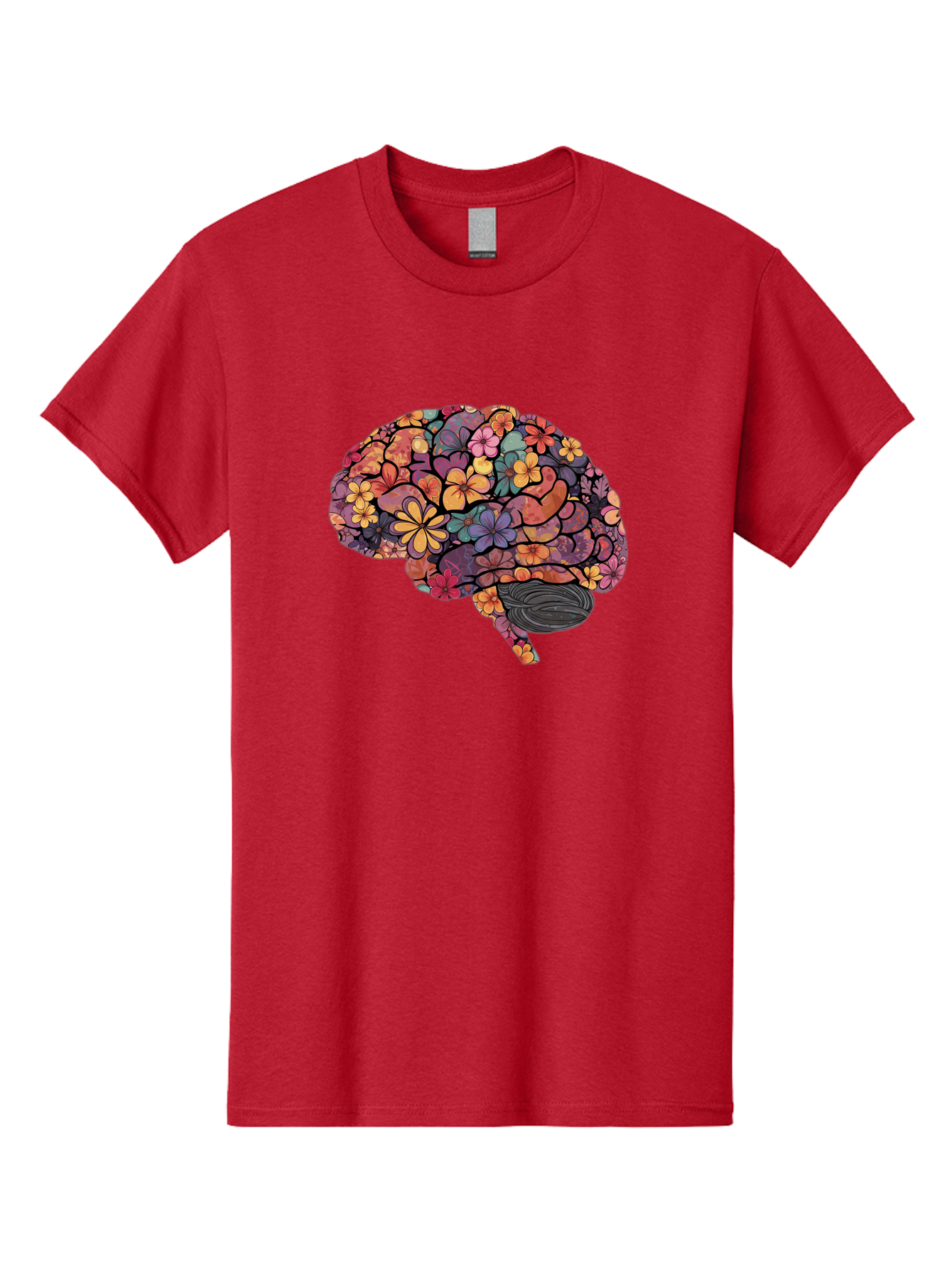 Floral-Brain Men'S Graphic Tee, 100% Cotton, Comfortable Casual Summer Wear, Machine Washable, Human Brain, Floral Patterns, Colorful Illustration, Creative Art, Mental Health Awareness, Brain Illustration, Vibrant Flowers, Abstract Design, Bae020