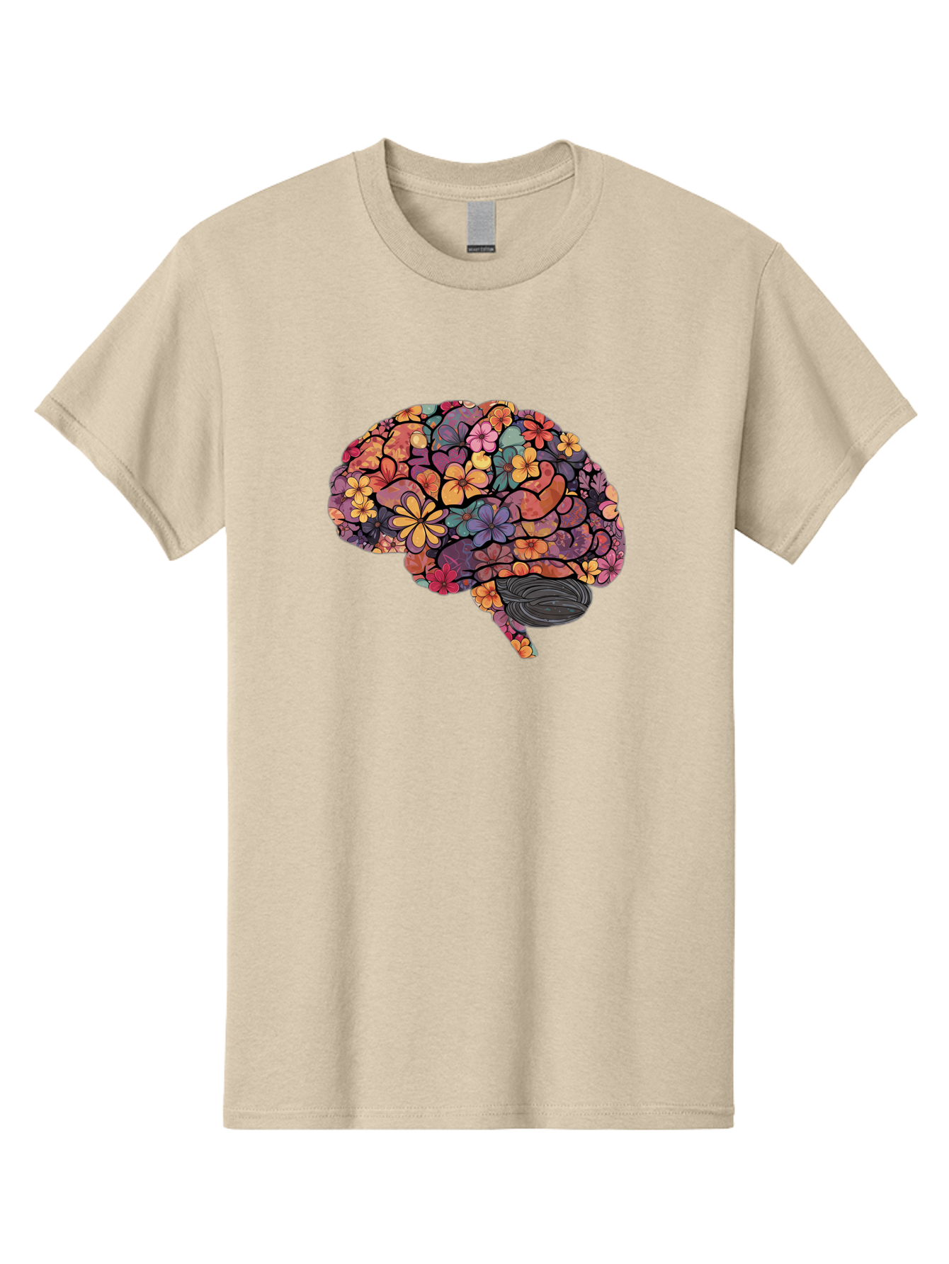 Floral-Brain Men'S Graphic Tee, 100% Cotton, Comfortable Casual Summer Wear, Machine Washable, Human Brain, Floral Patterns, Colorful Illustration, Creative Art, Mental Health Awareness, Brain Illustration, Vibrant Flowers, Abstract Design, Bae020