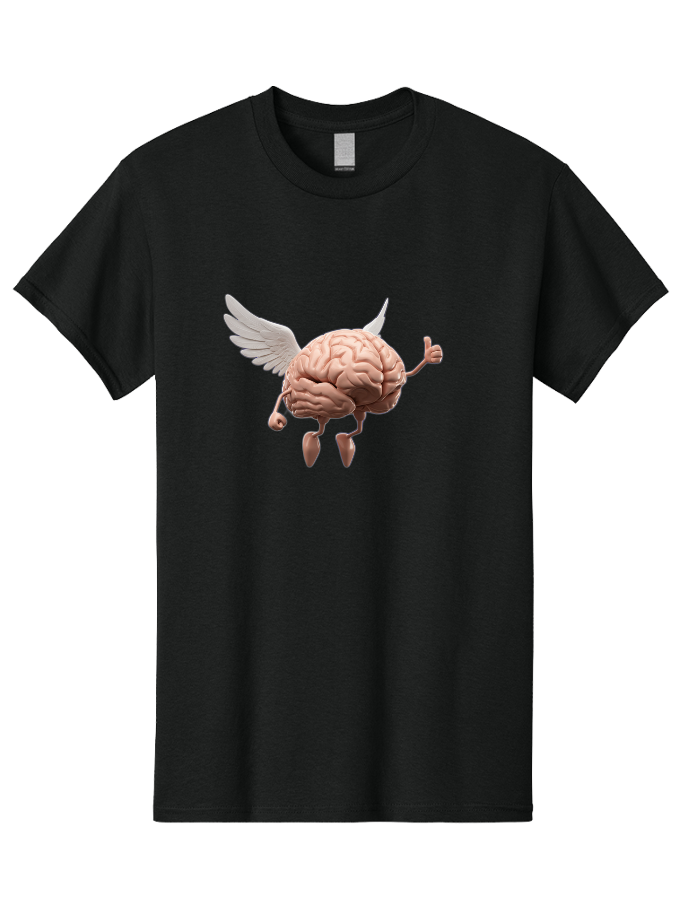 Flying-Brain Men'S Graphic Tee, 100% Cotton, Comfortable Casual Summer Wear, Machine Washable, Human Brain With Wings, Anthropomorphic Brain, Thumbs Up Gesture, Digital Art, Cartoon Style, Creative Illustration, Winged Brain, Brain With Horns Bae021