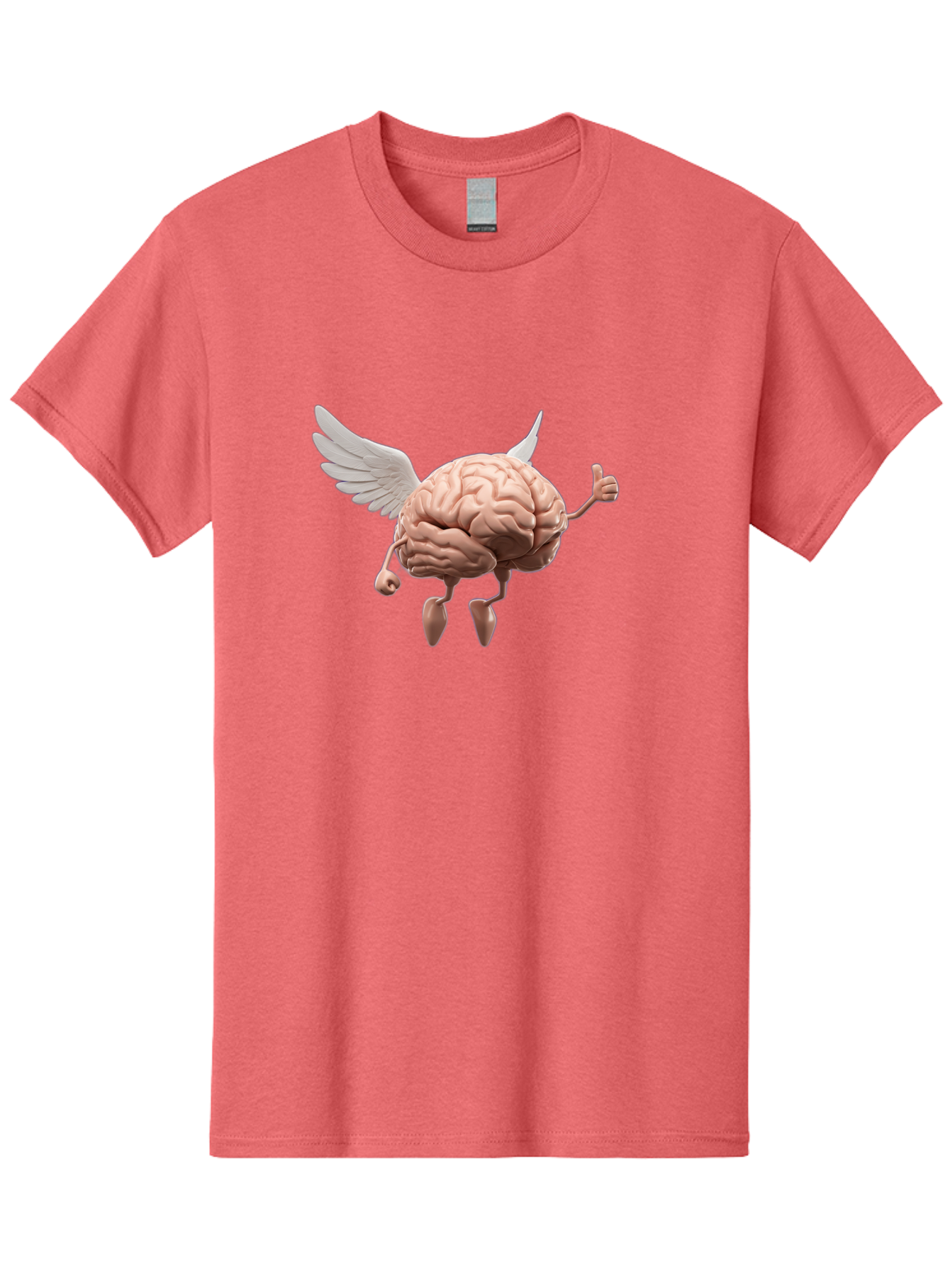 Flying-Brain Men'S Graphic Tee, 100% Cotton, Comfortable Casual Summer Wear, Machine Washable, Human Brain With Wings, Anthropomorphic Brain, Thumbs Up Gesture, Digital Art, Cartoon Style, Creative Illustration, Winged Brain, Brain With Horns Bae021