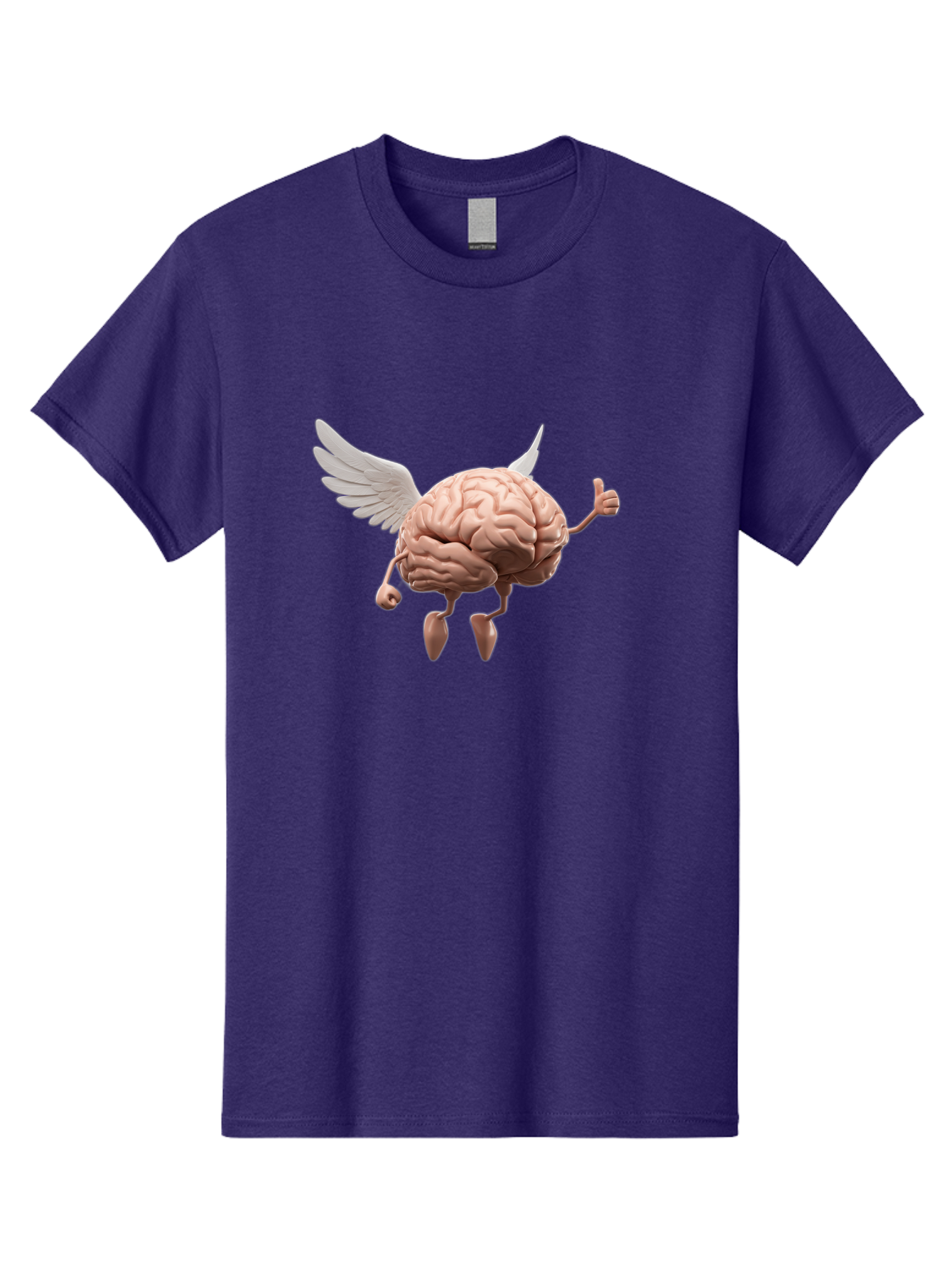 Flying-Brain Men'S Graphic Tee, 100% Cotton, Comfortable Casual Summer Wear, Machine Washable, Human Brain With Wings, Anthropomorphic Brain, Thumbs Up Gesture, Digital Art, Cartoon Style, Creative Illustration, Winged Brain, Brain With Horns Bae021