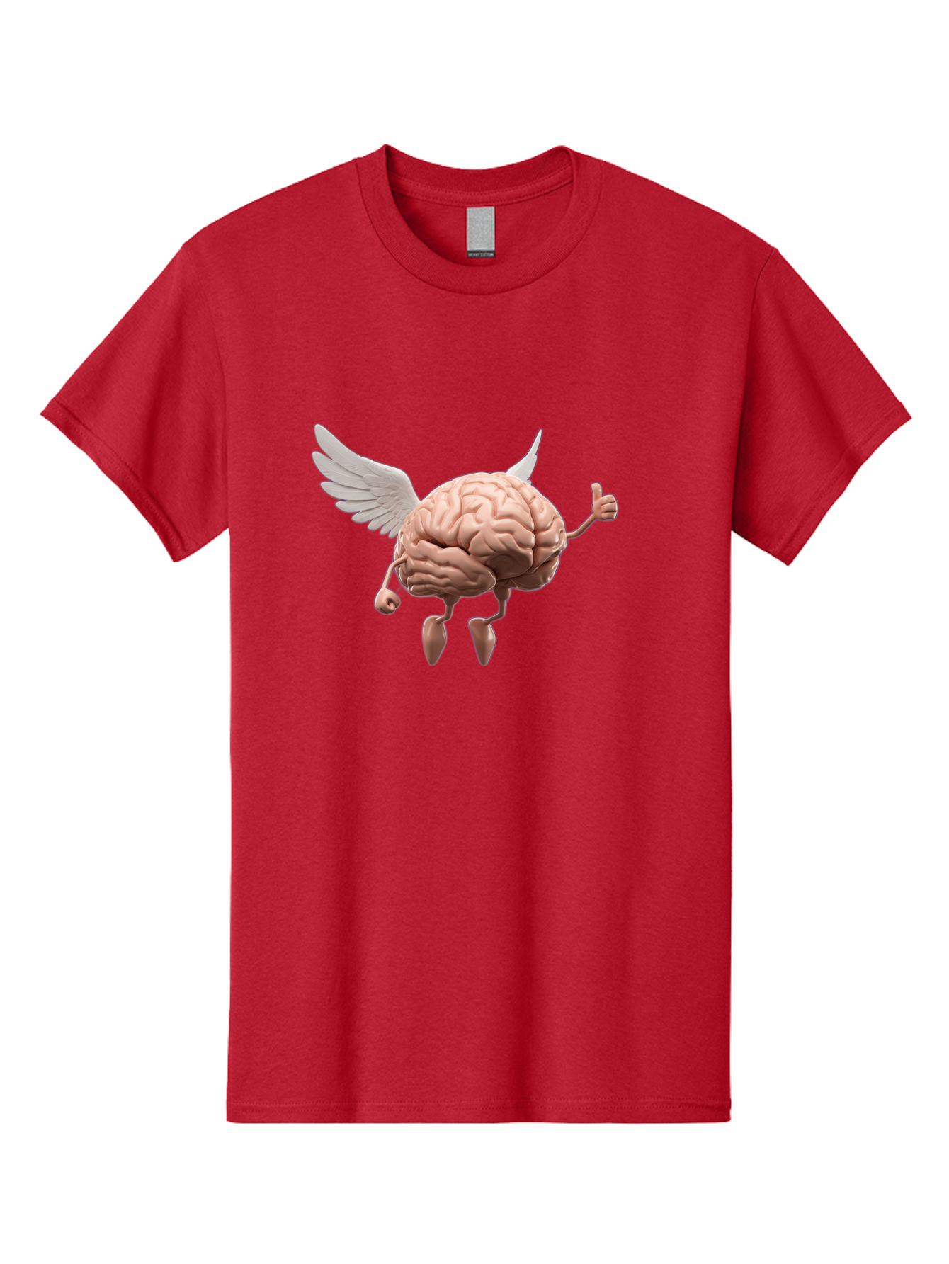 Flying-Brain Men'S Graphic Tee, 100% Cotton, Comfortable Casual Summer Wear, Machine Washable, Human Brain With Wings, Anthropomorphic Brain, Thumbs Up Gesture, Digital Art, Cartoon Style, Creative Illustration, Winged Brain, Brain With Horns Bae021